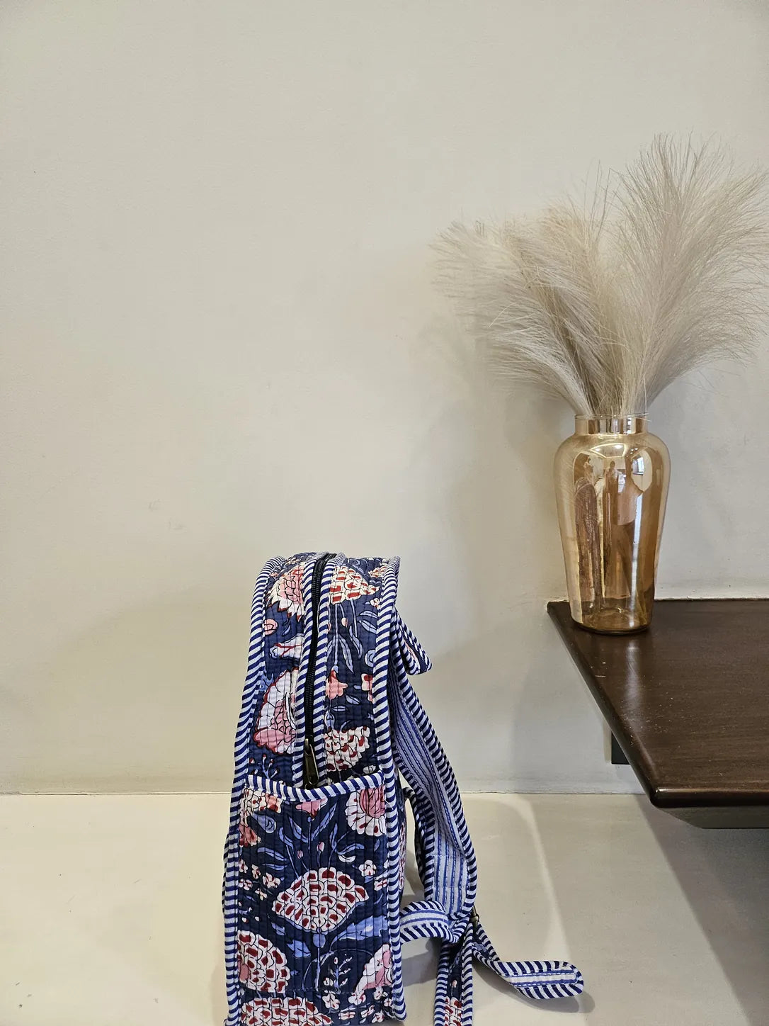 Hand Blockprinted Quilted Blue Backpack