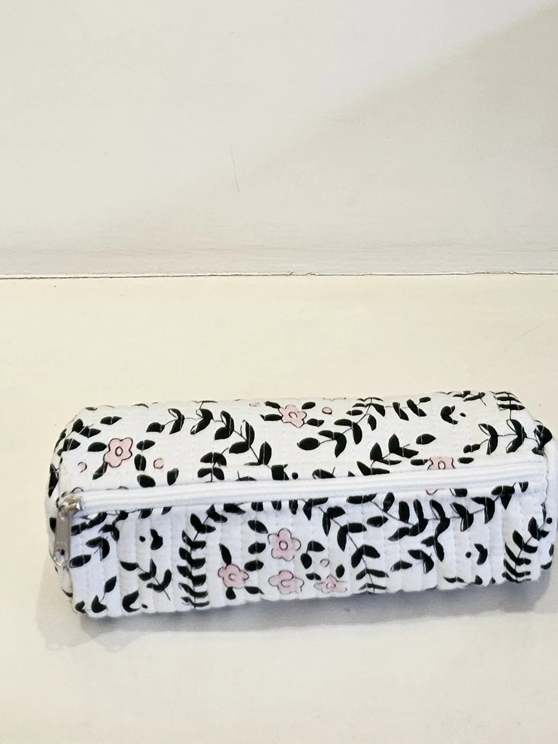 Quilted Handblock Printed White and Black pencil pouch