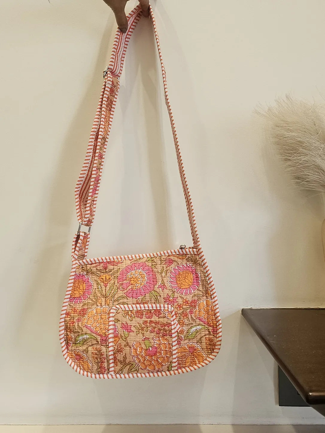 Hand Blockprinted Orange Crossbody Sling Bag