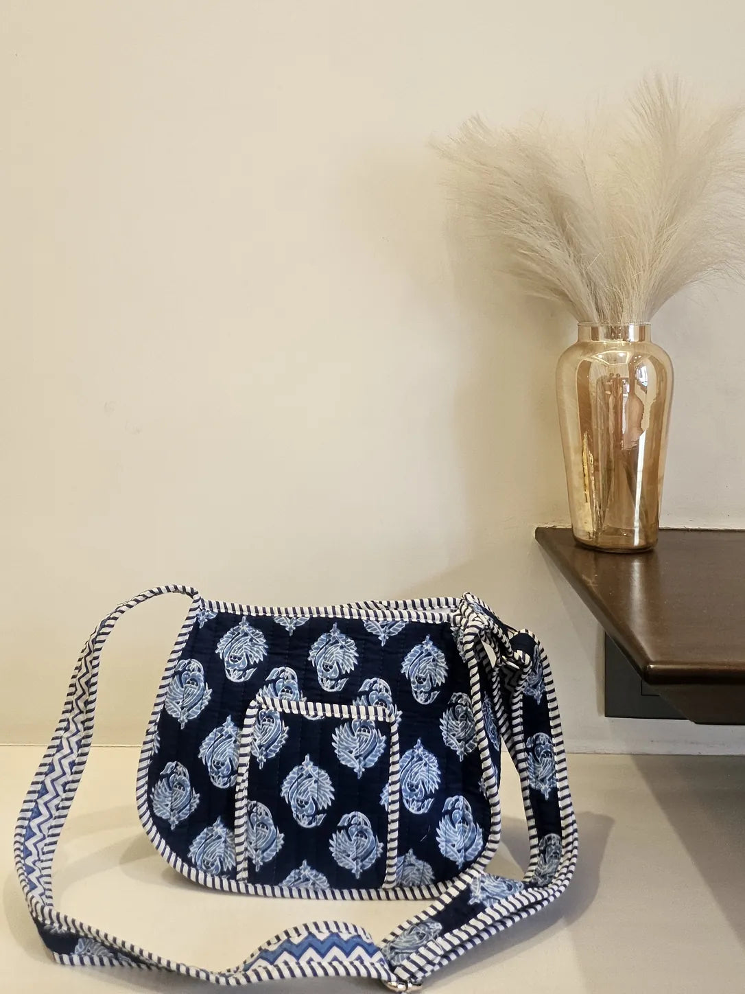 Hand Blockprinted Blue Crossbody Sling Bag