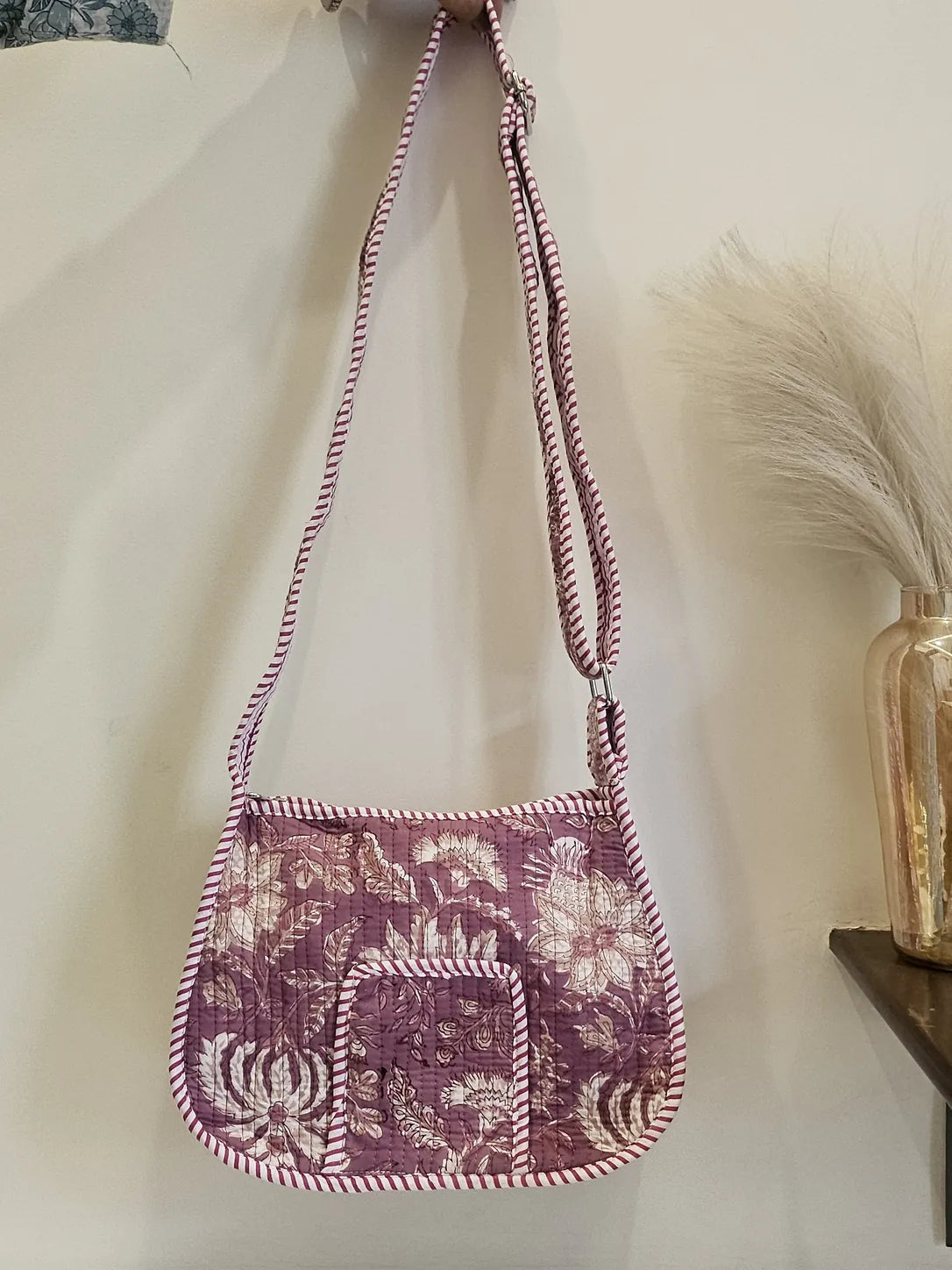Hand Blockprinted Mauve Crossbody Sling Bag