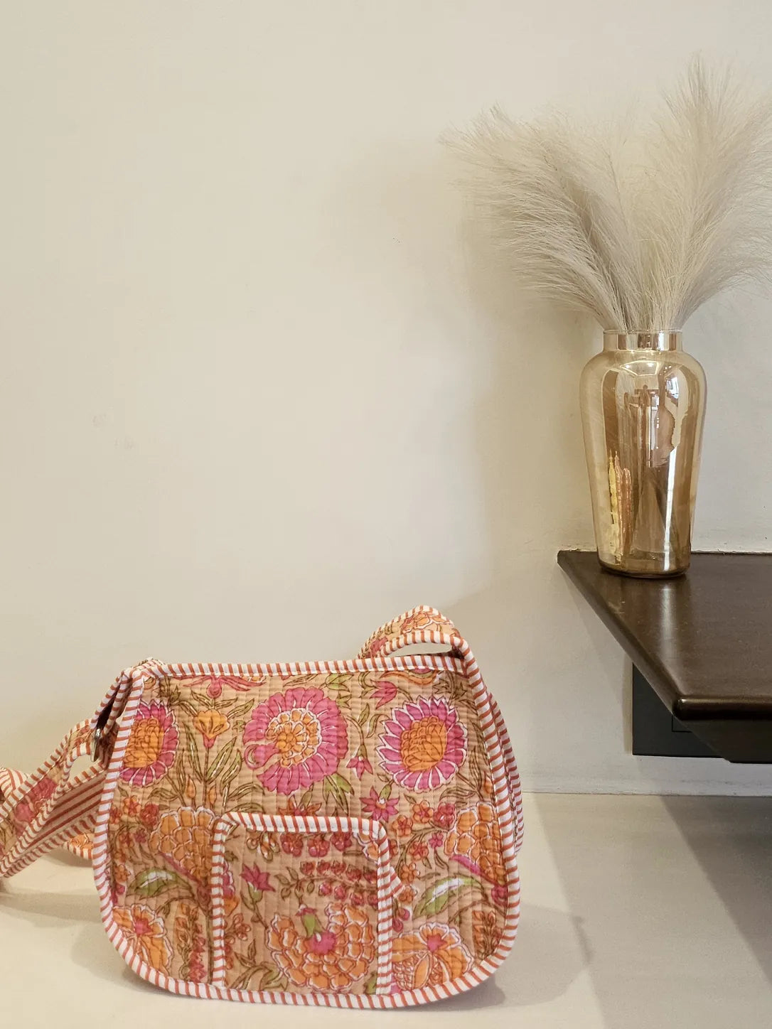 Hand Blockprinted Orange Crossbody Sling Bag