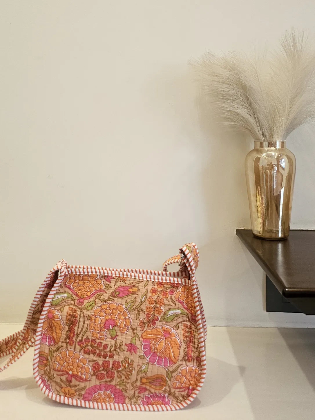 Hand Blockprinted Orange Crossbody Sling Bag