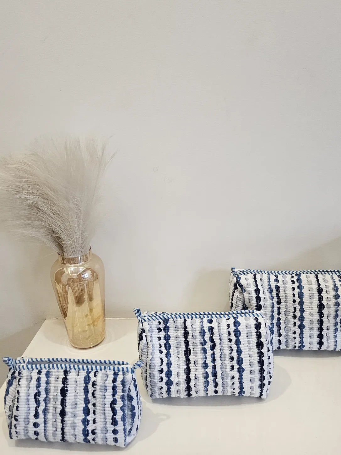 Quilted Hand Printed Beige Pouch set