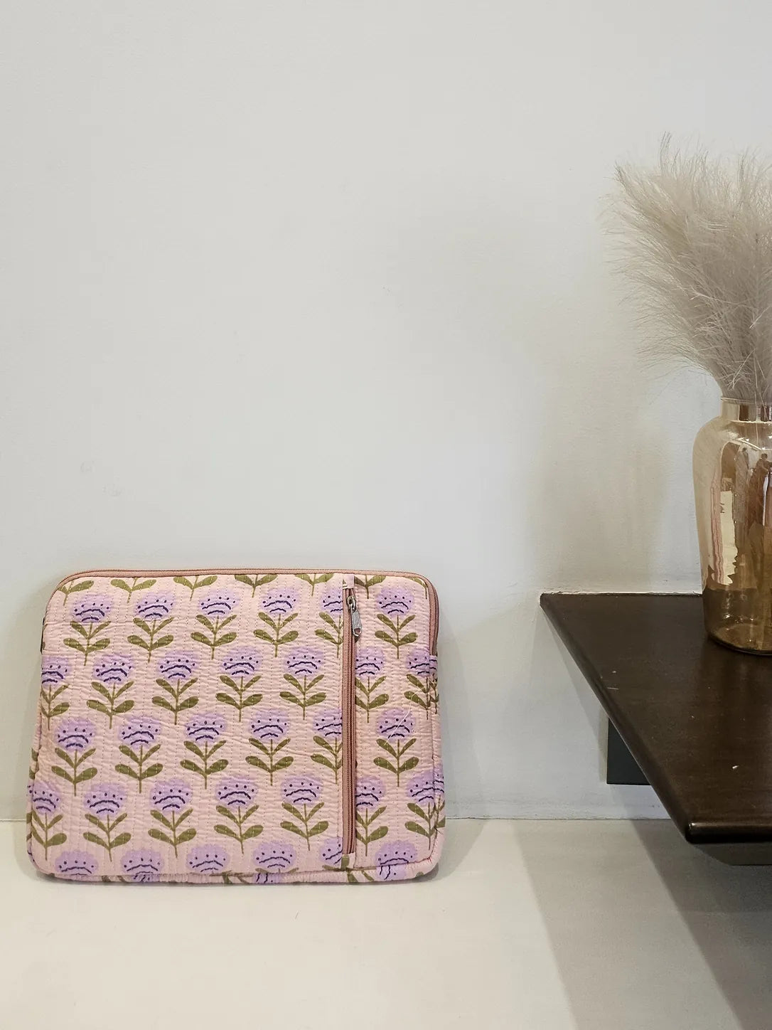 Hand Blockprinted Quilted Peach Macbook Sleeve