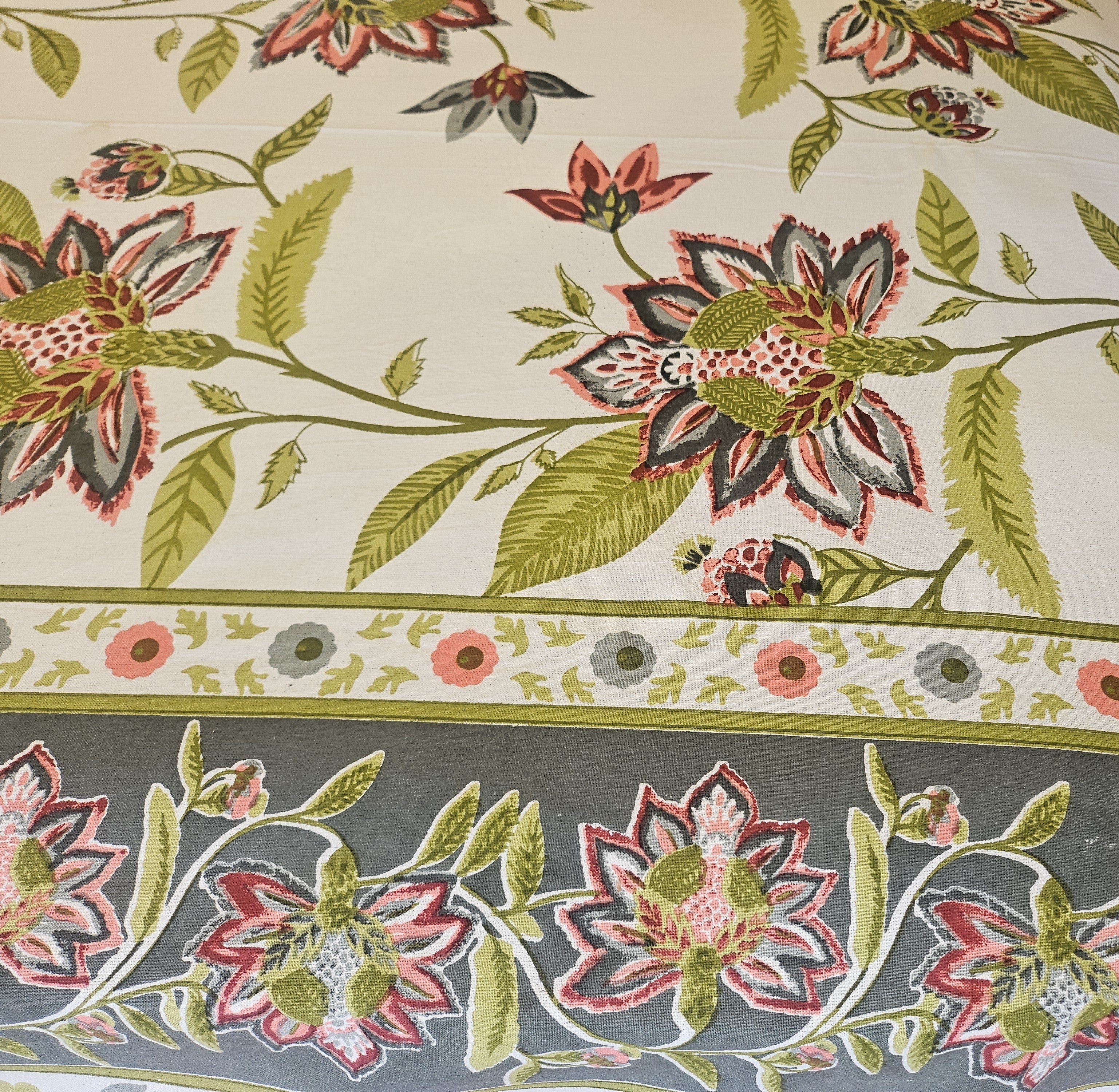 Hand Printed Green Floral Bed Sheet