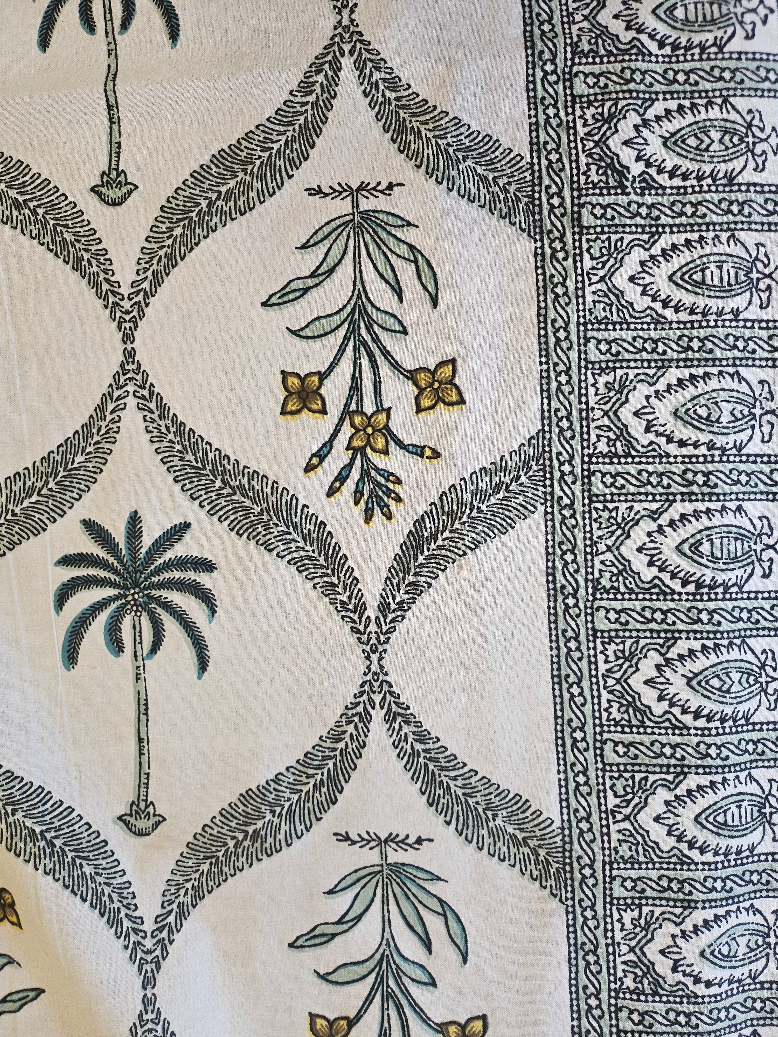Hand Printed Palm Grey Bed Sheet