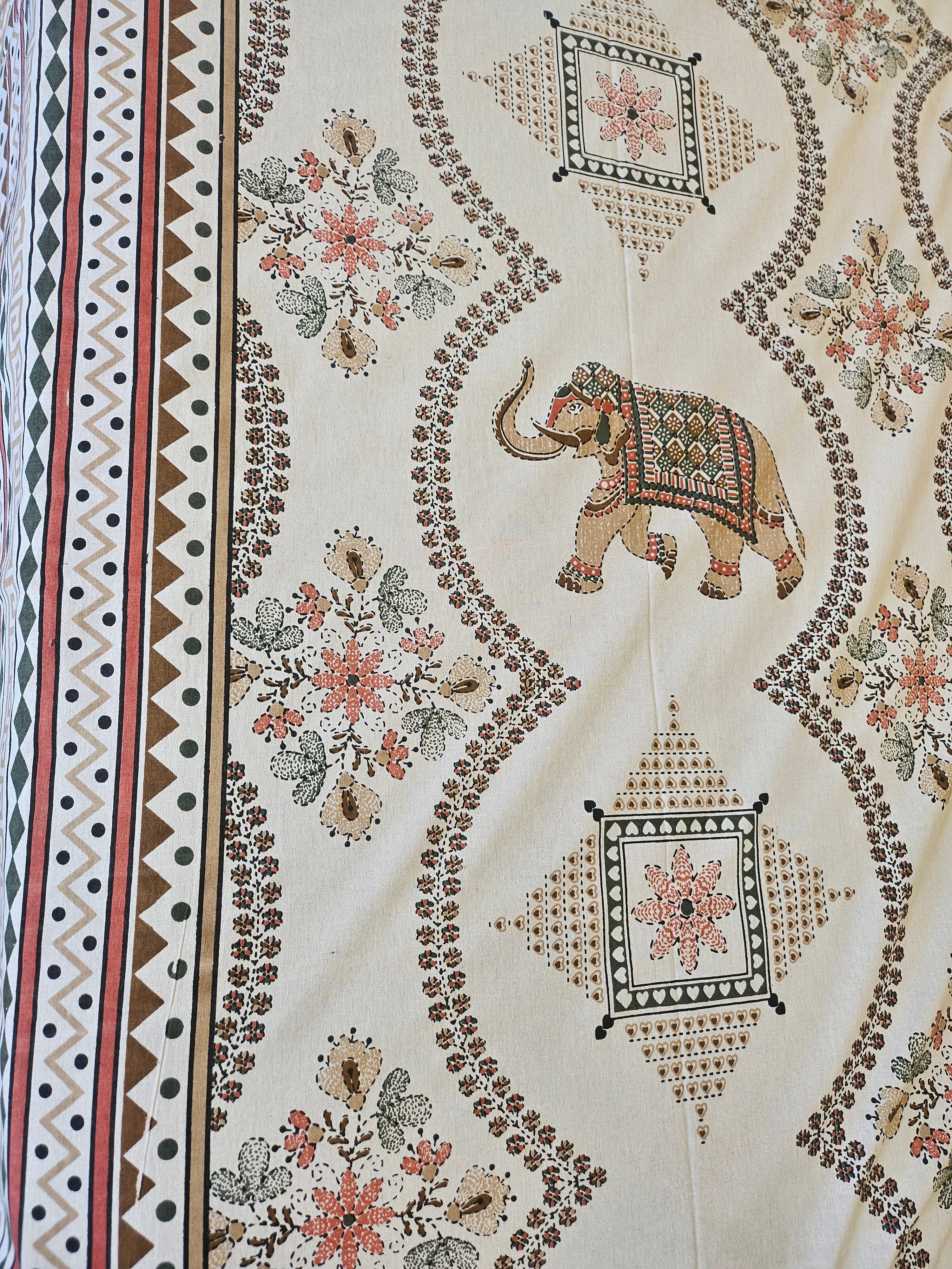Hand Printed Elephant Brown Bed Sheet