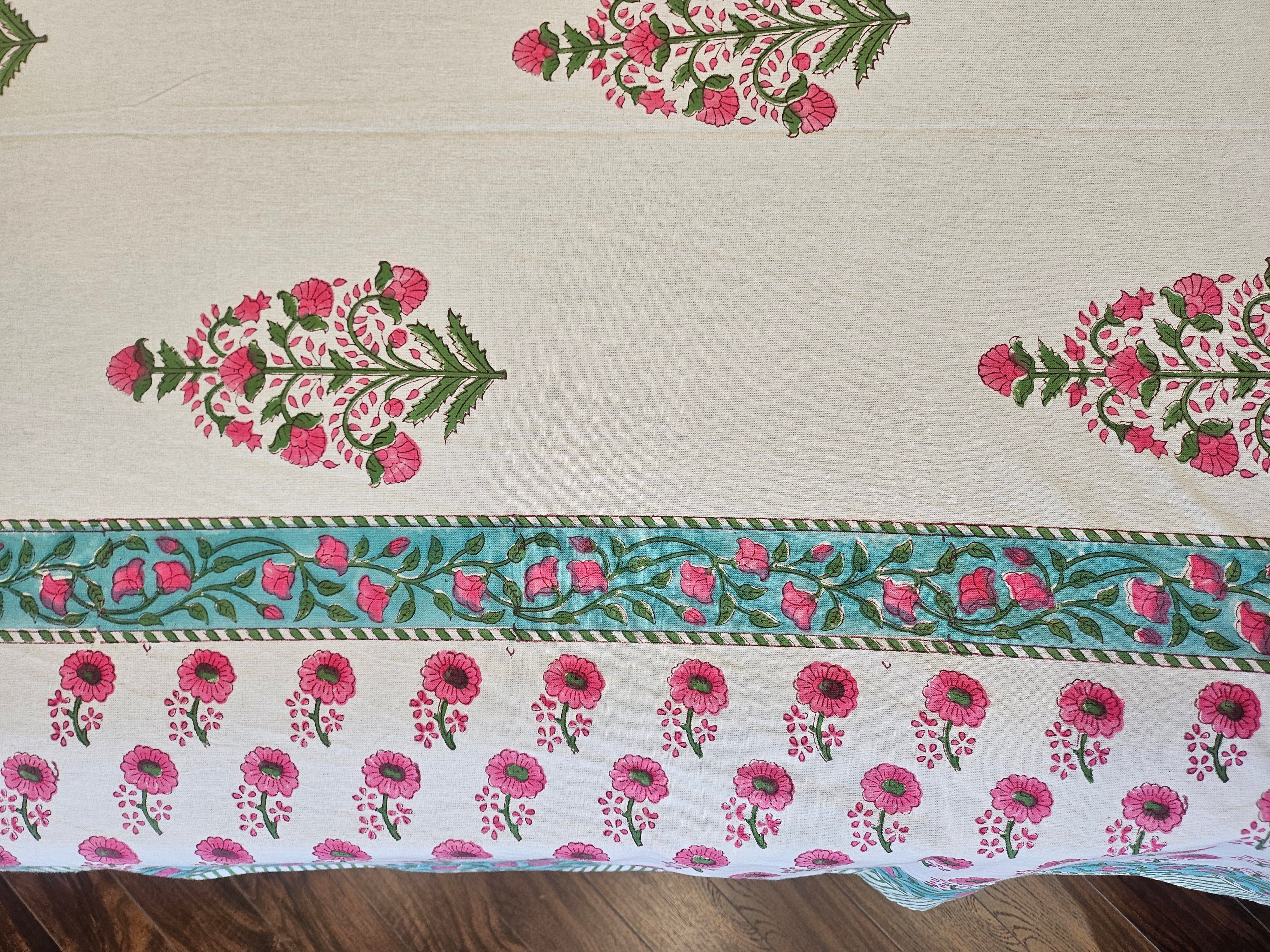 Handblock Printed Pink Motif Bedsheet