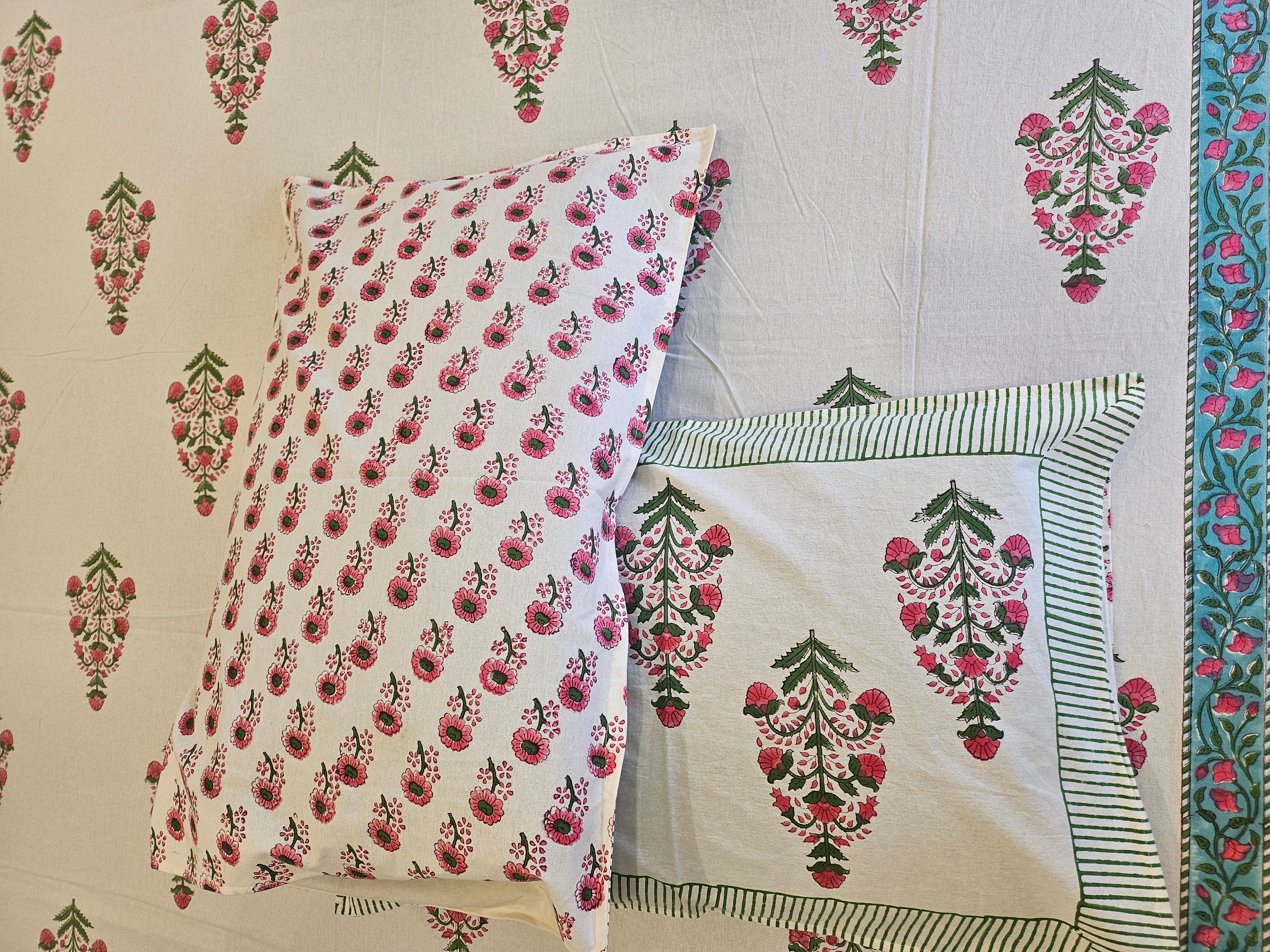 Handblock Printed Pink Motif Bedsheet