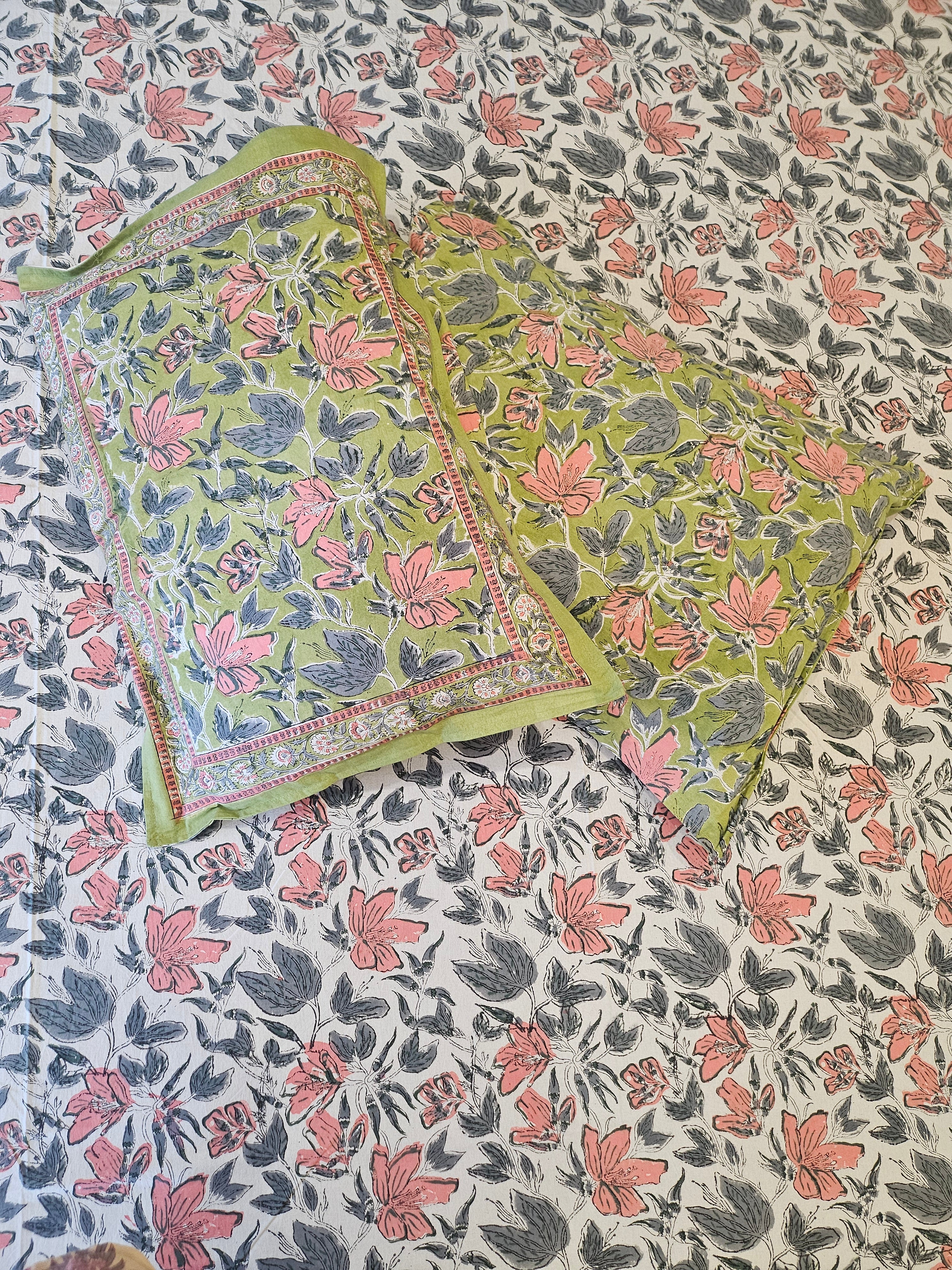 Handblock Printed Green Bedsheet