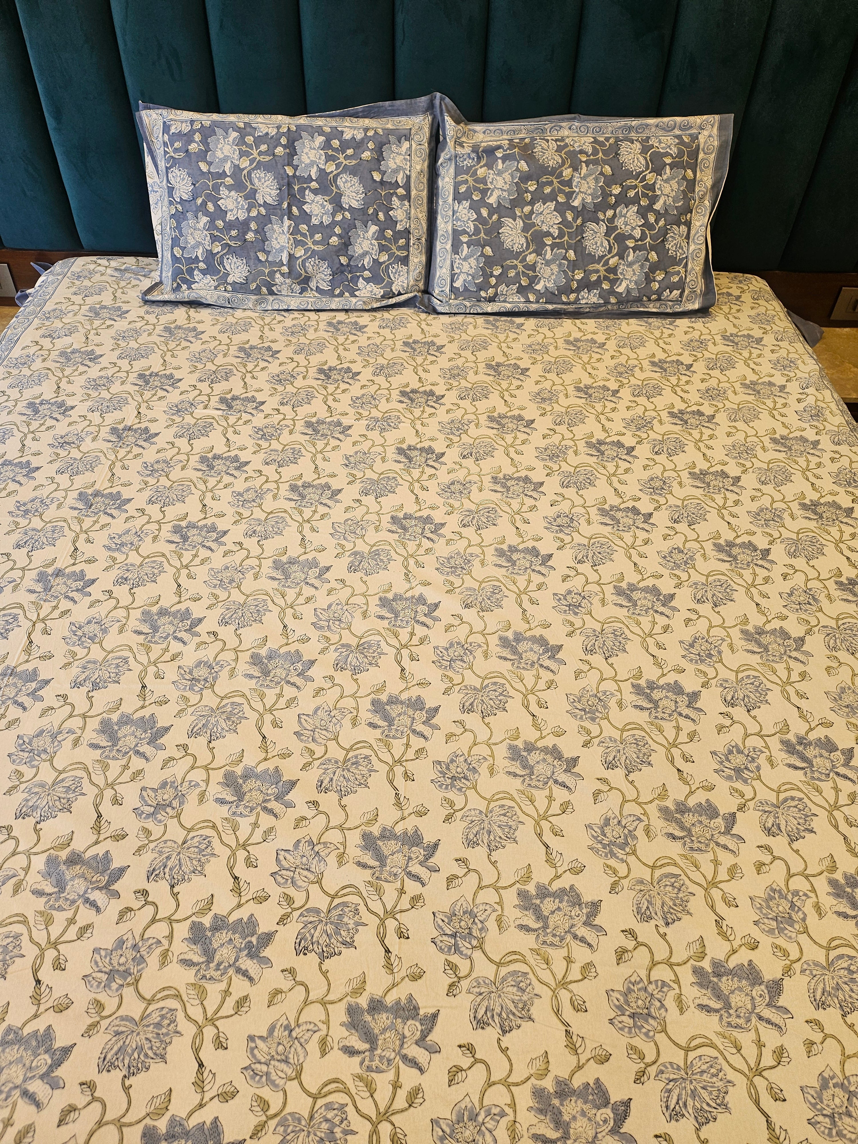 Handblock Printed Grey Bedsheet