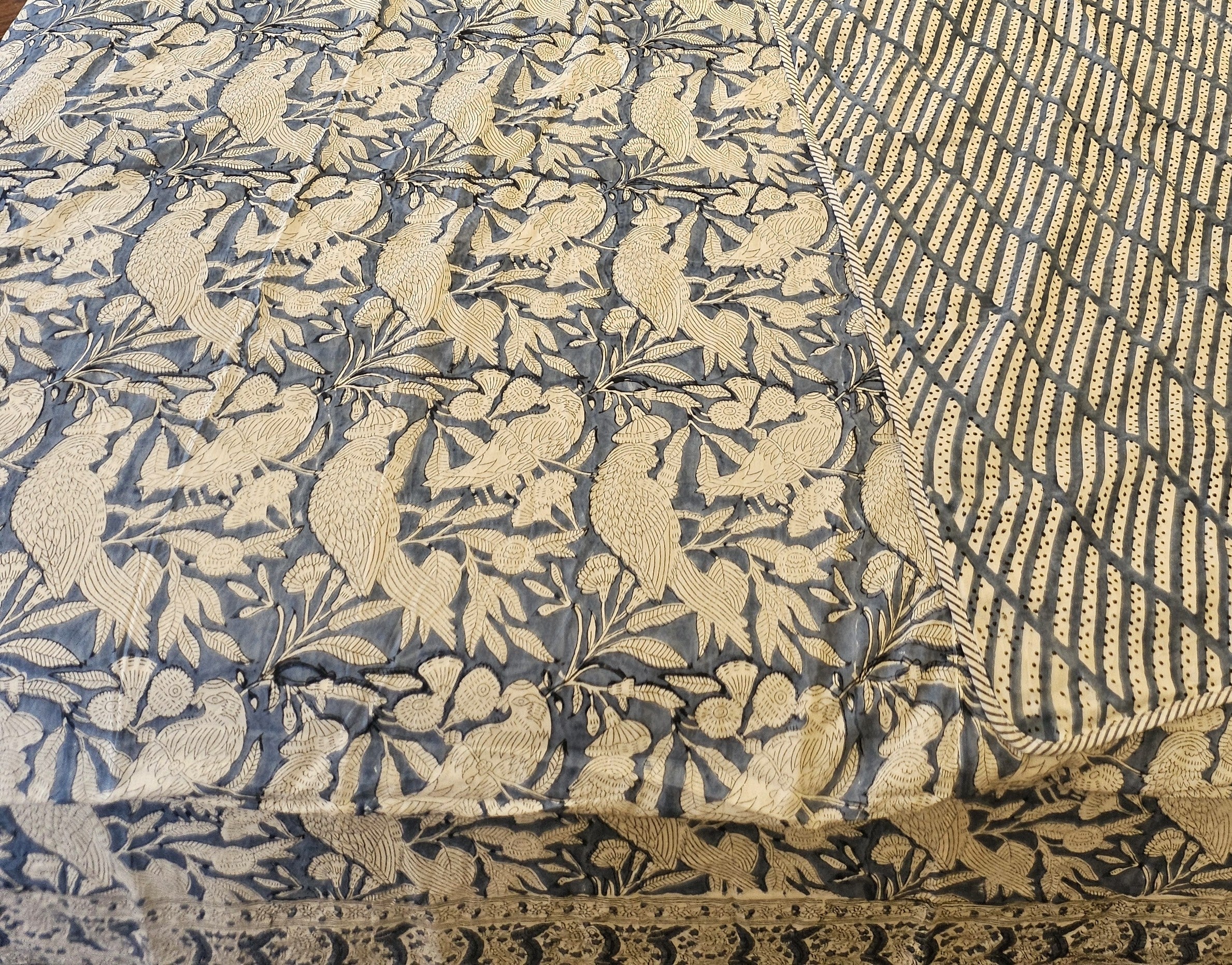 Reversible Hand Block Printed Grey Double Bed Dohar