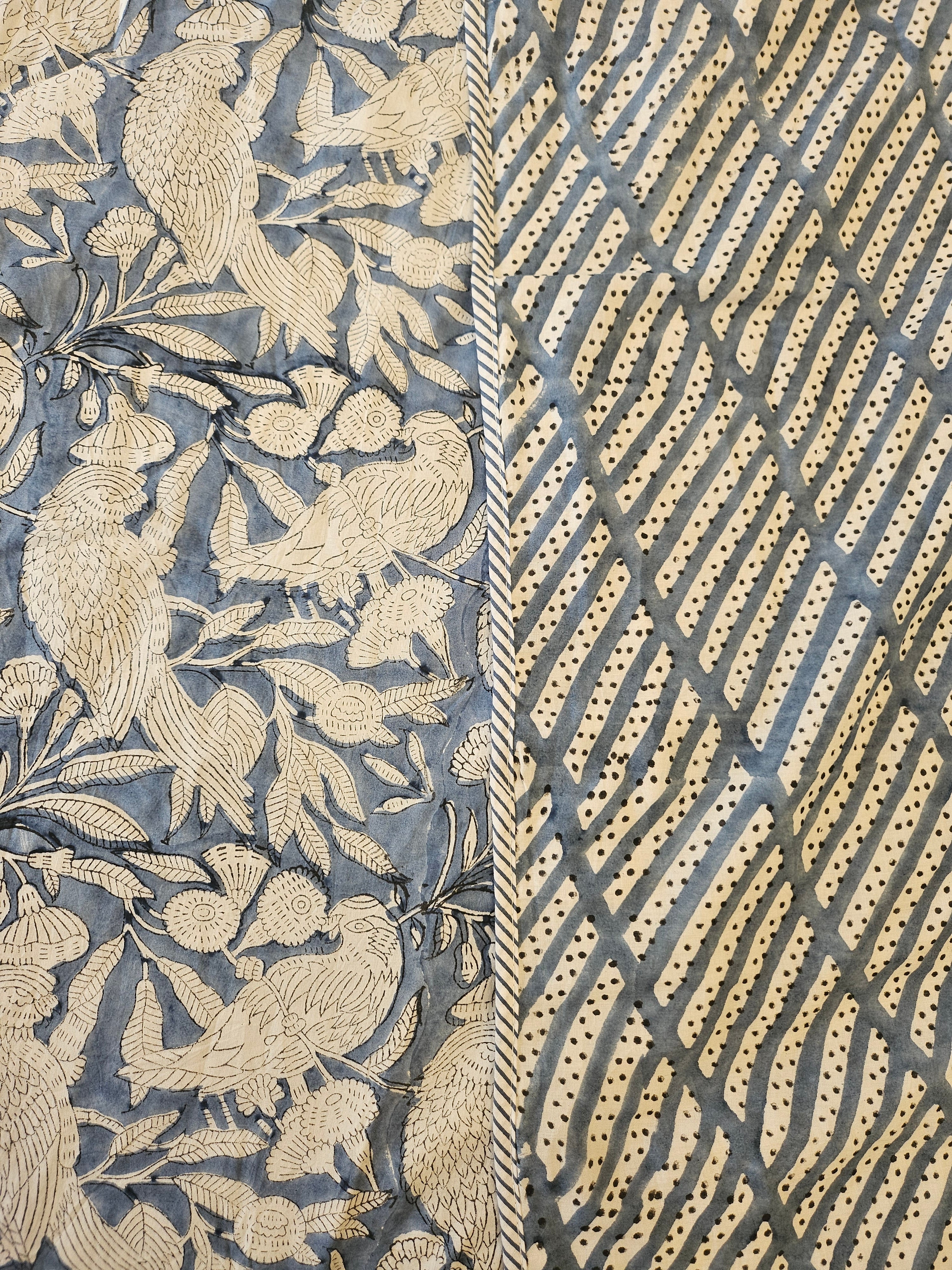 Reversible Hand Block Printed Grey Double Bed Dohar