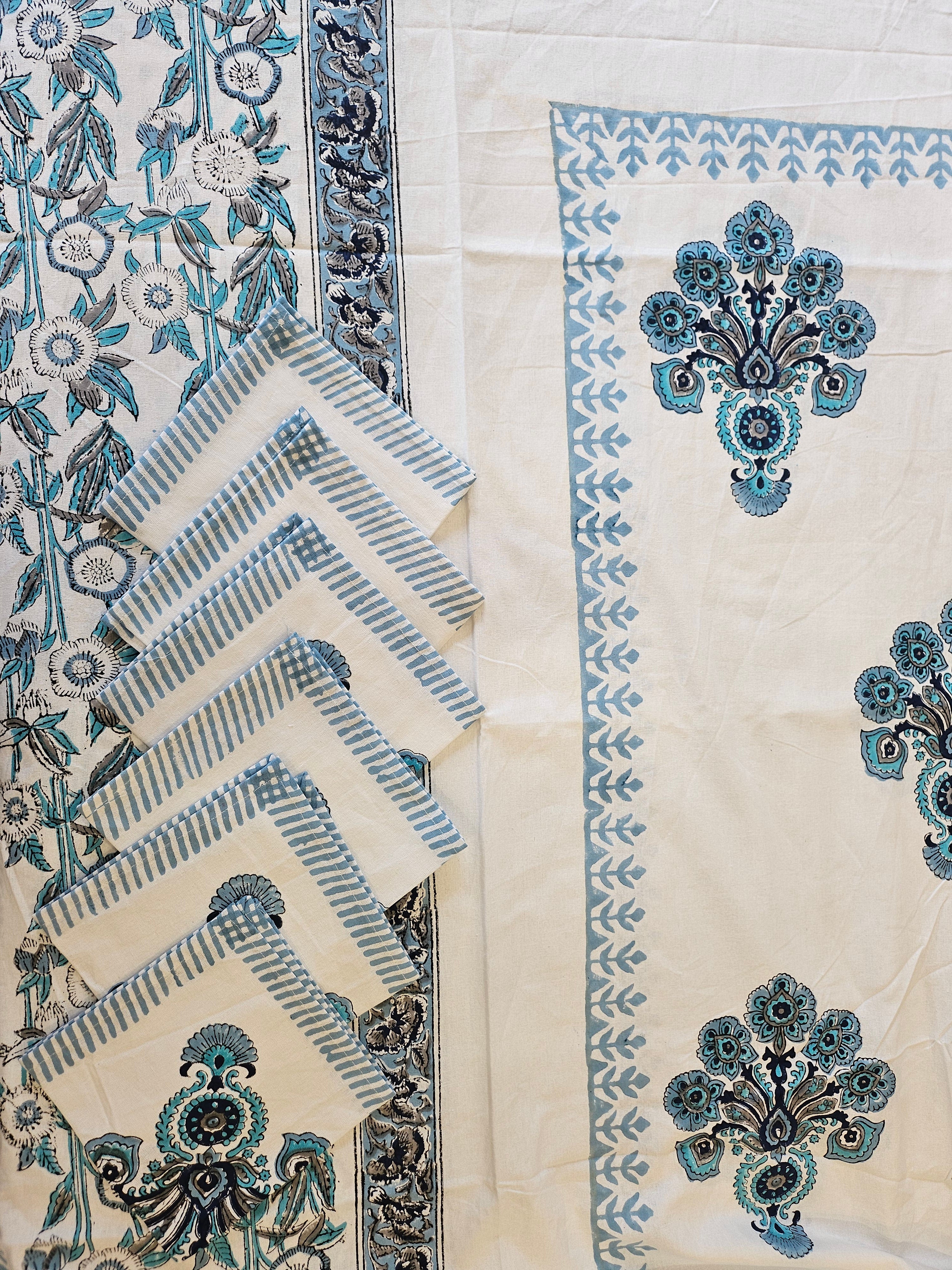 Handblock Printed Blue Motif Dining table cover