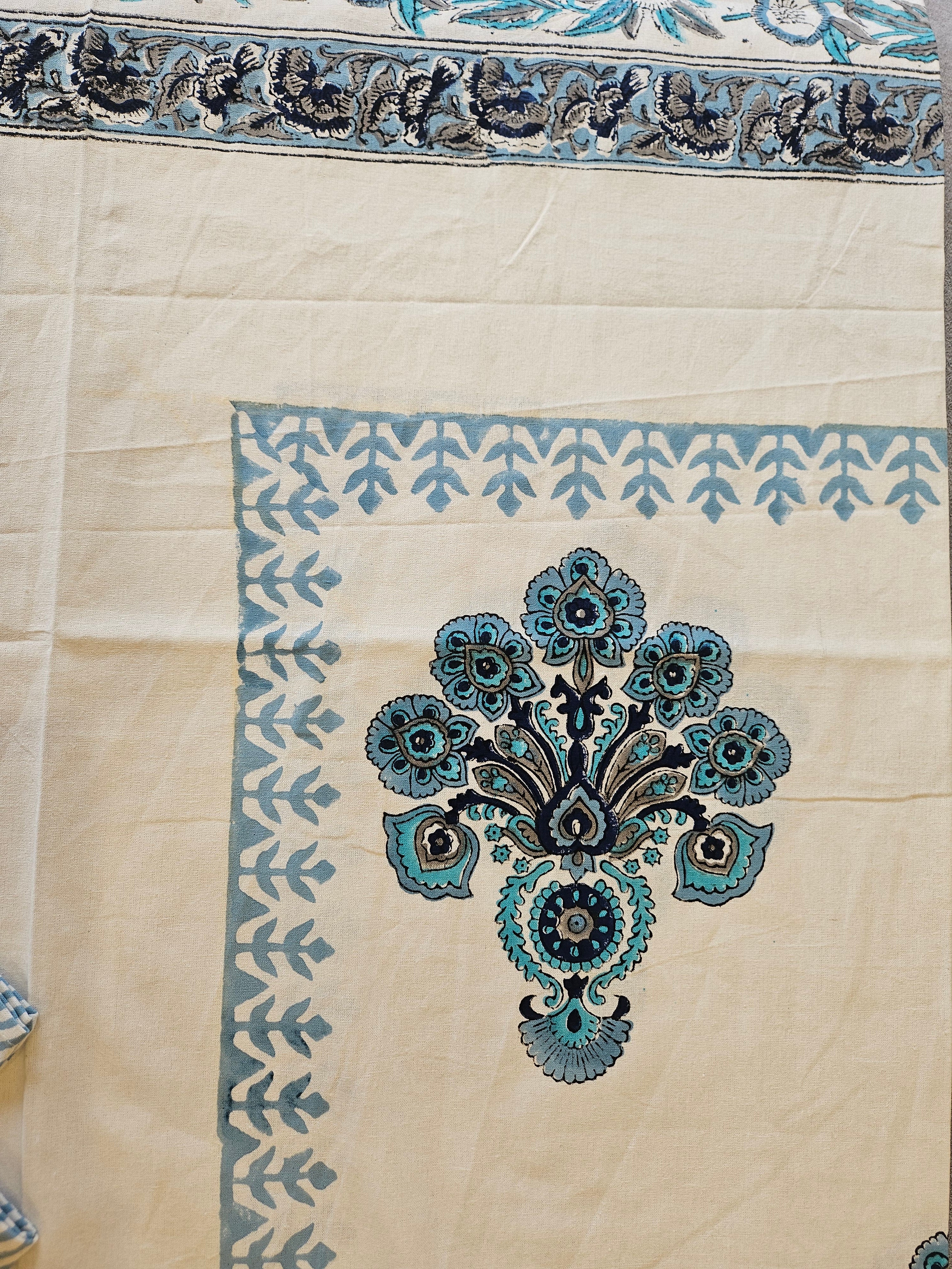 Handblock Printed Blue Motif Dining table cover
