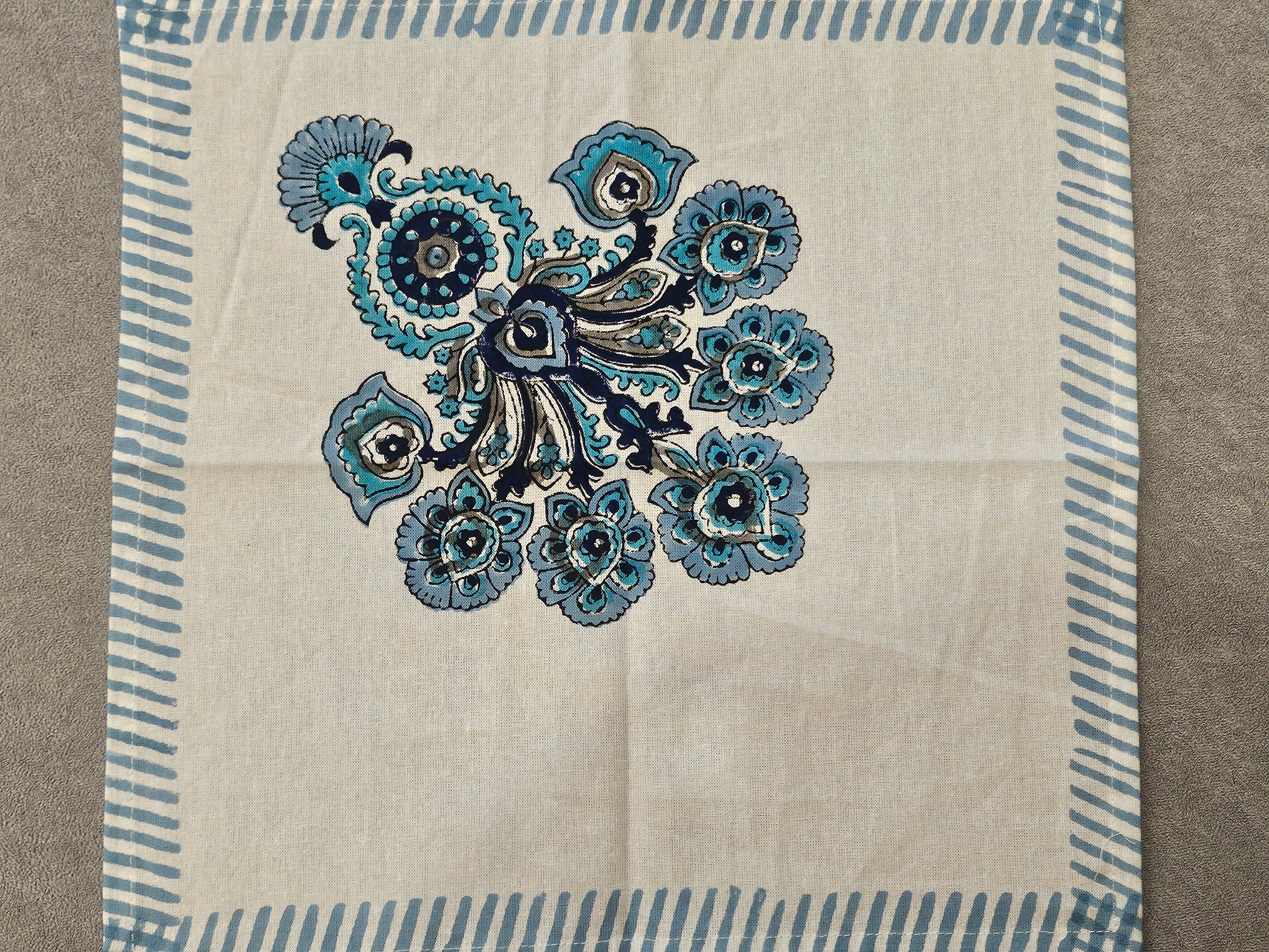Handblock Printed Blue Motif Dining table cover