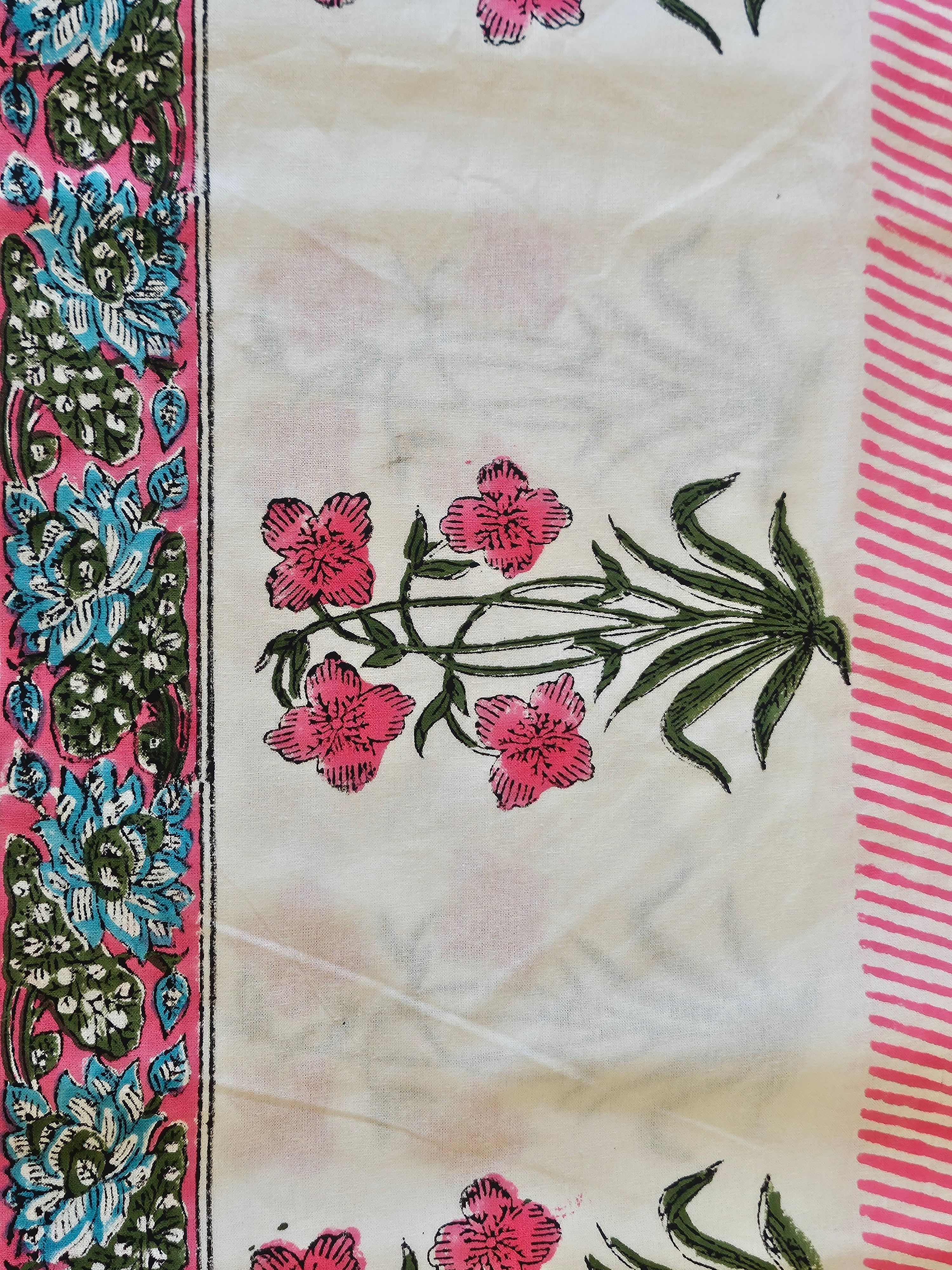 Handblock Printed Pink Lotus Dining table cover