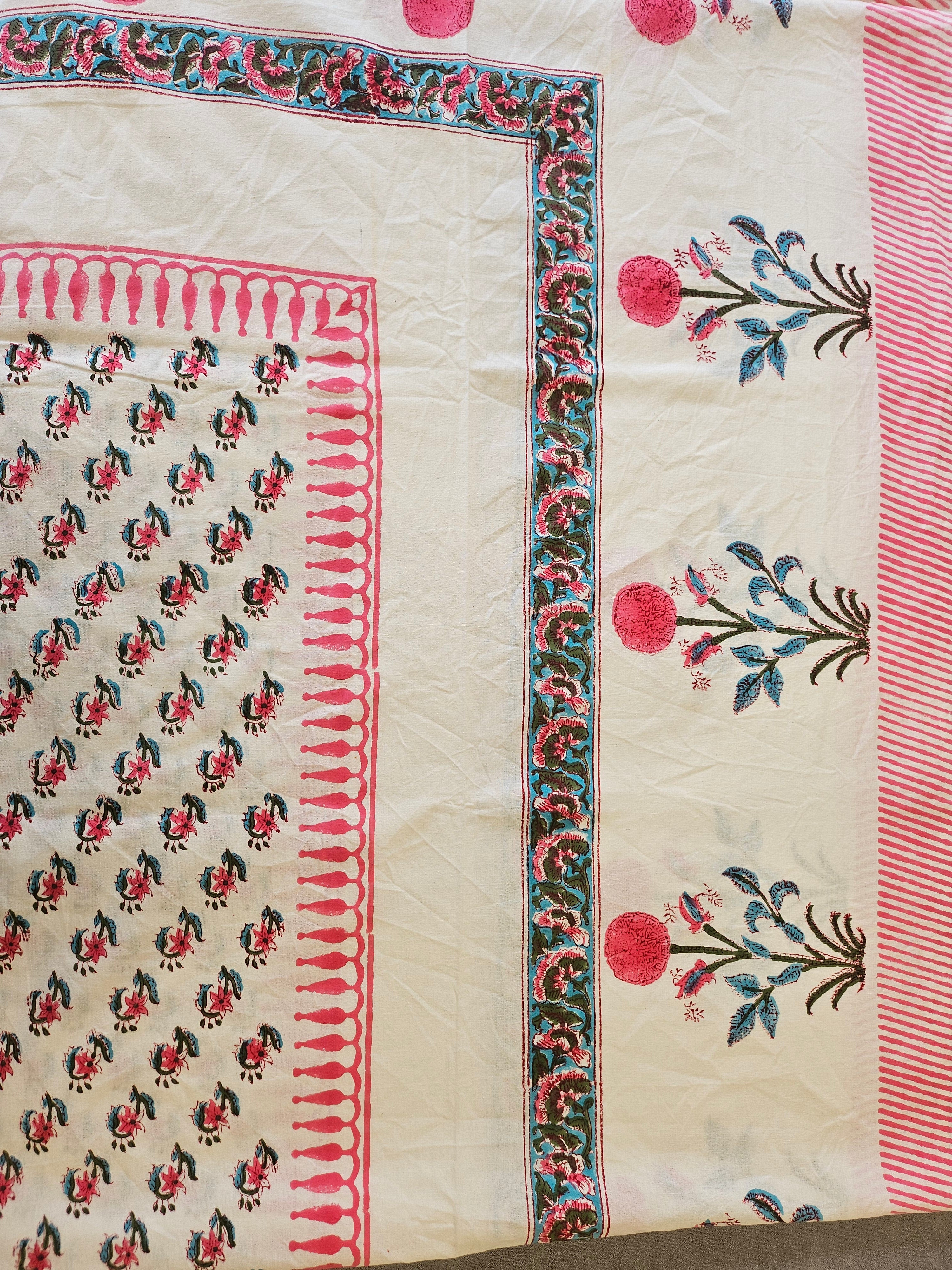 Handblock Printed Pink Motif Dining table cover