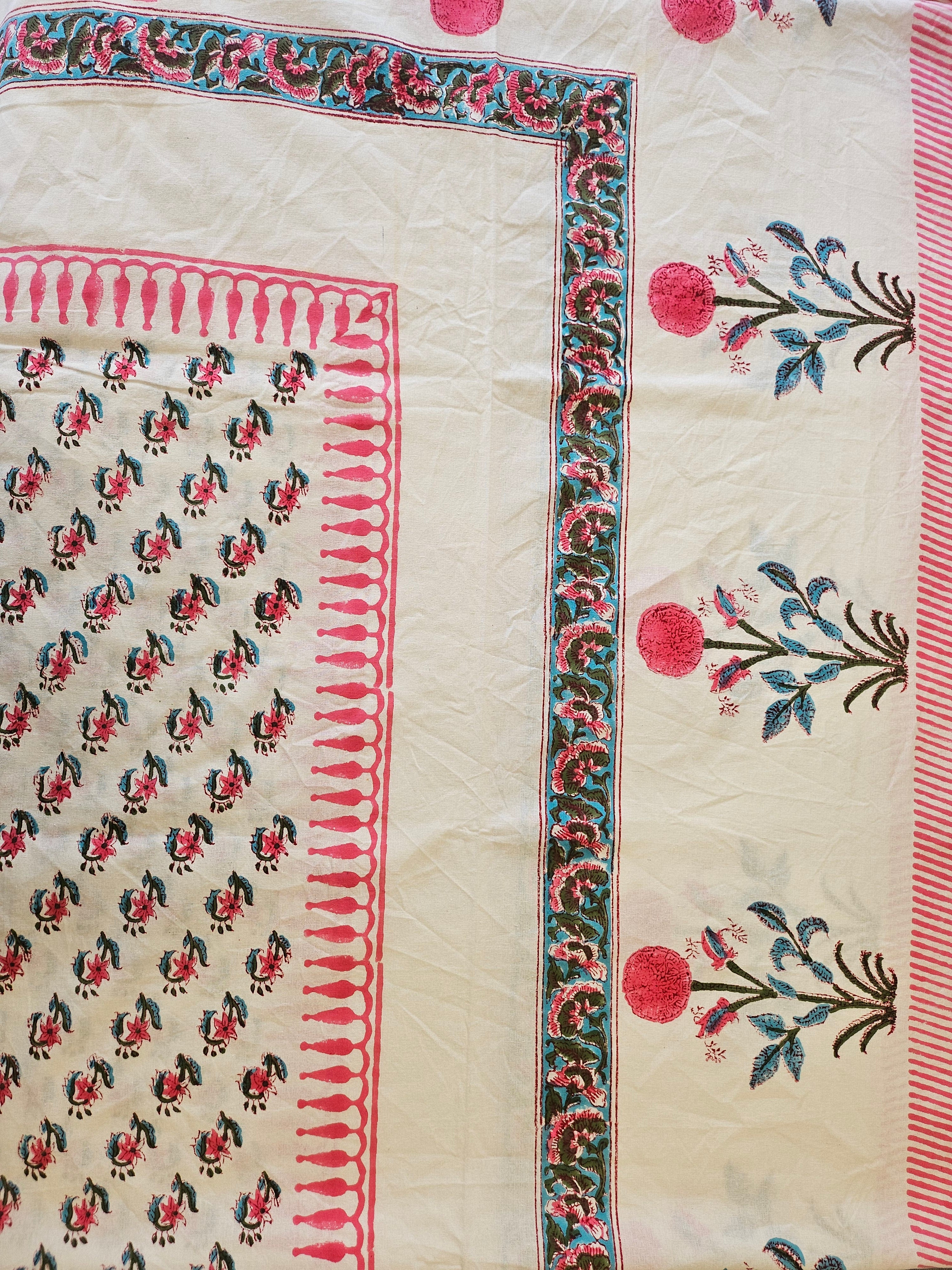Handblock Printed Pink Motif Dining table cover
