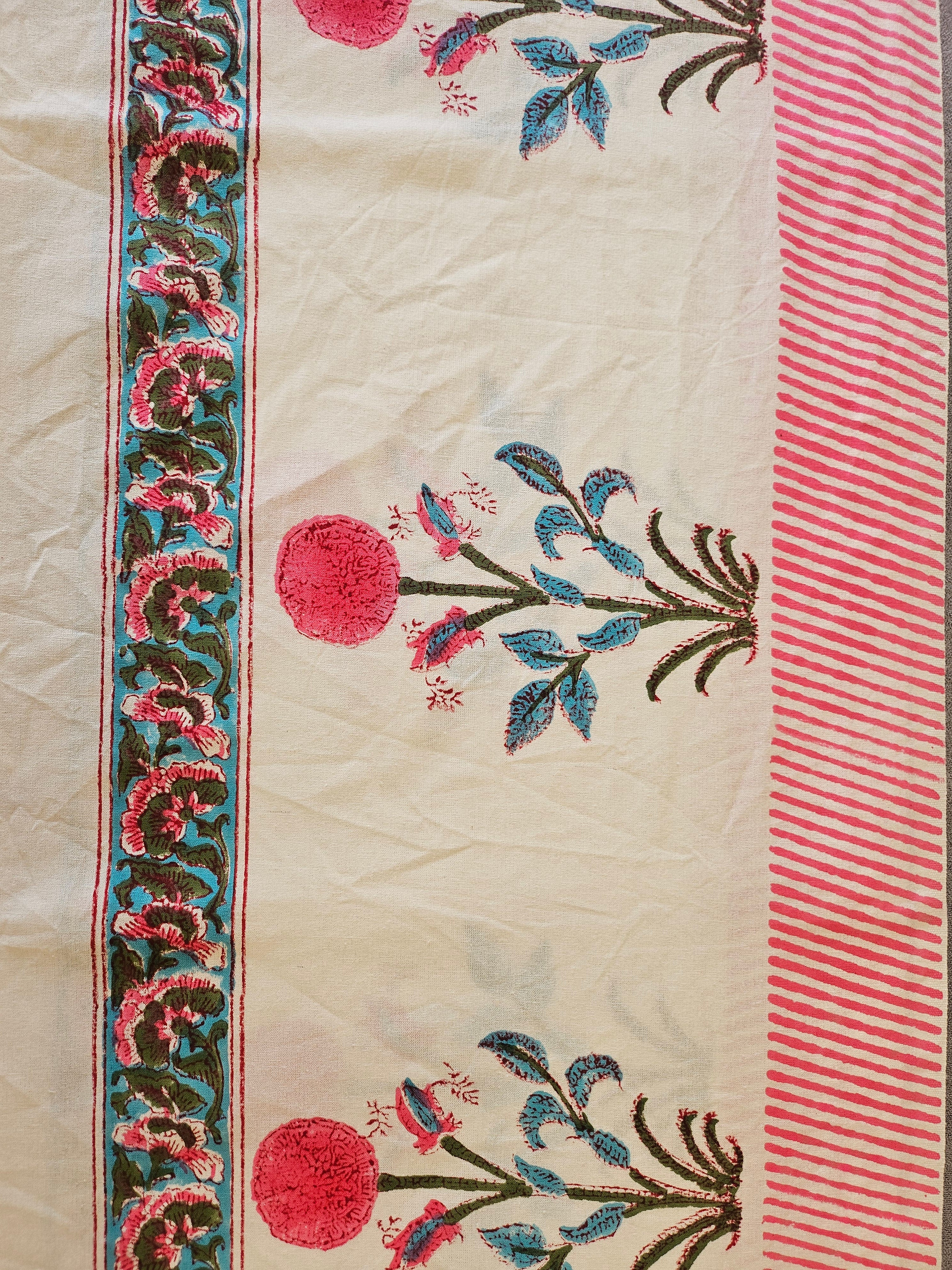 Handblock Printed Pink Motif Dining table cover