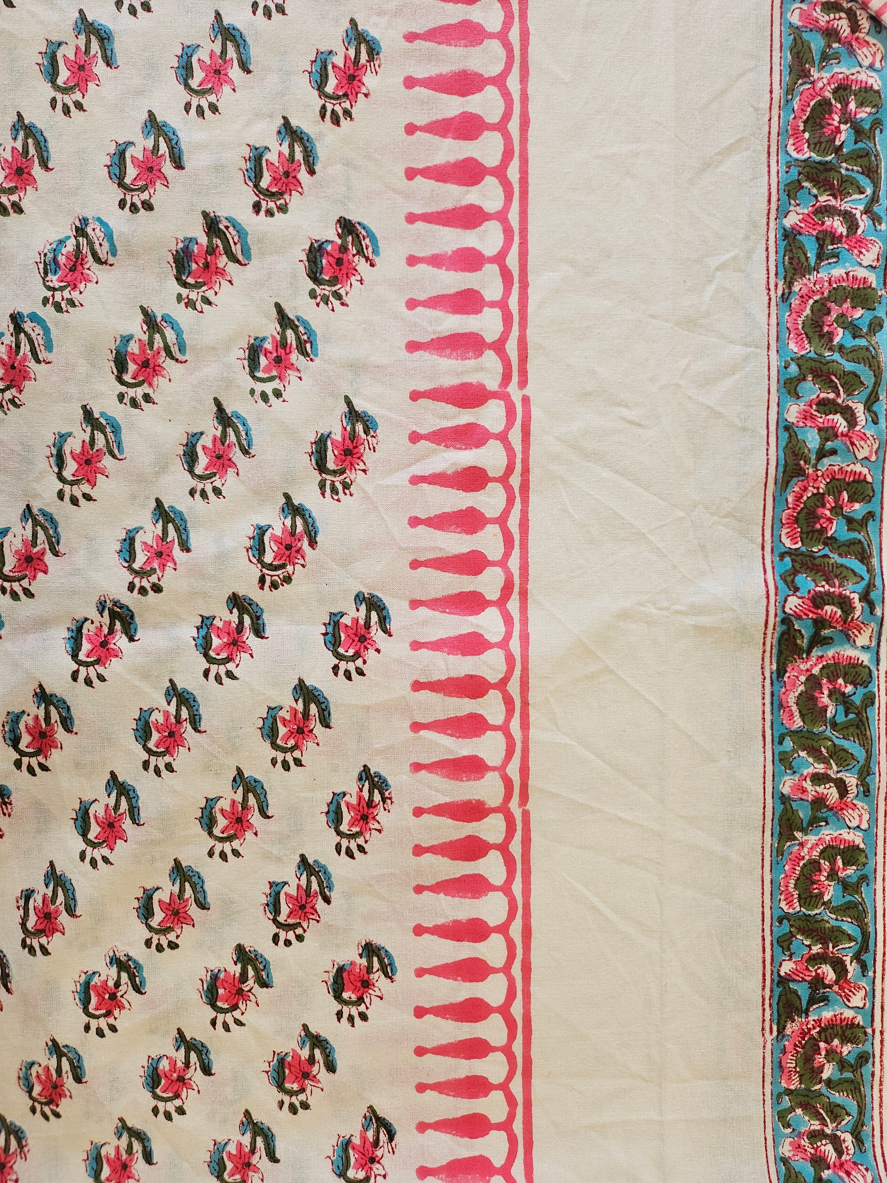 Handblock Printed Pink Motif Dining table cover