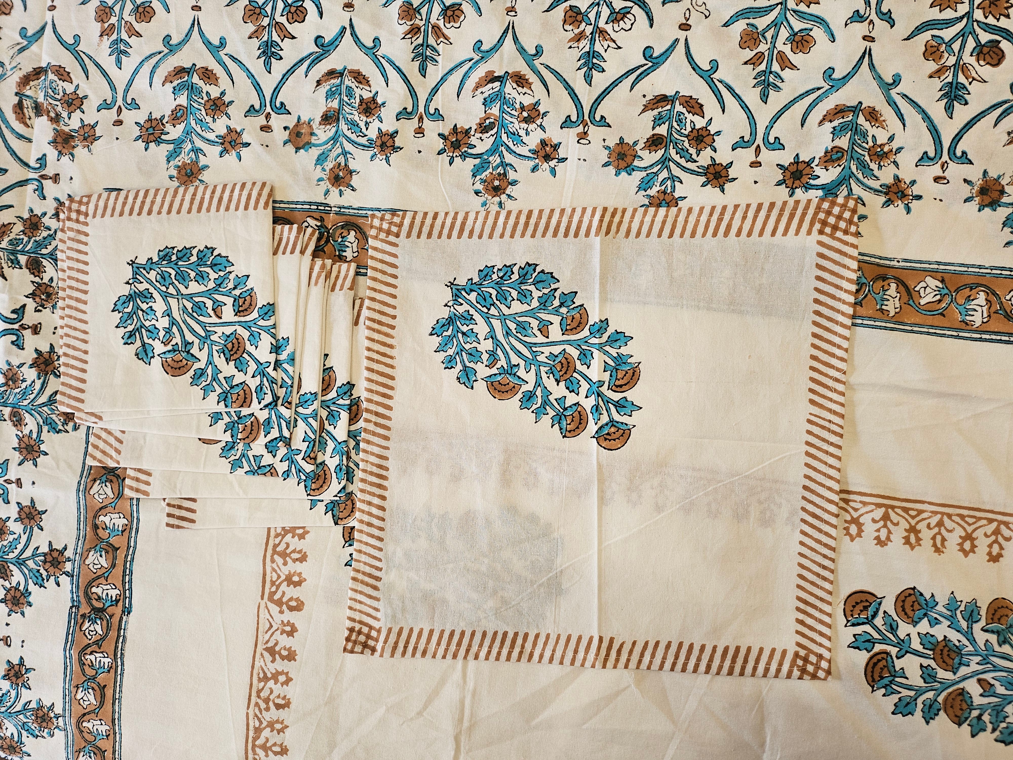Handblock Printed Brown Motif Dining table cover