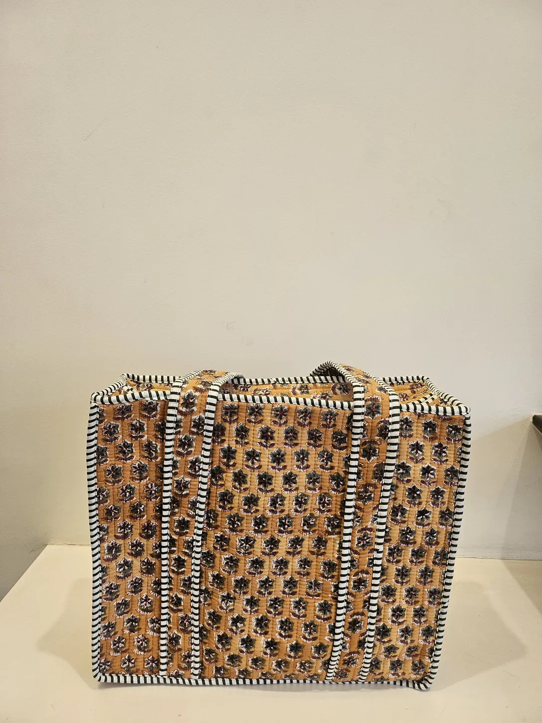 Quilted Block Printed Mustard Tote bag