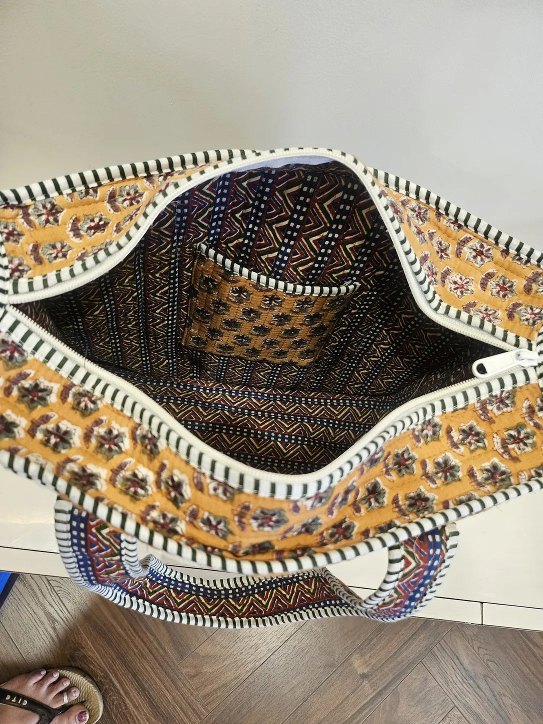 Quilted Block Printed Mustard Tote bag
