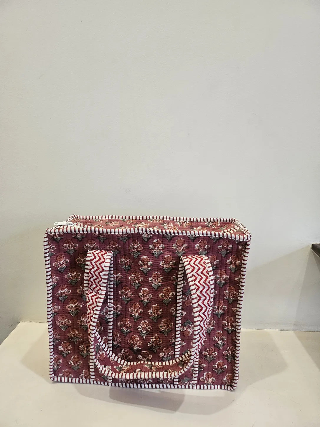 Quilted Block Printed Red Tote bag