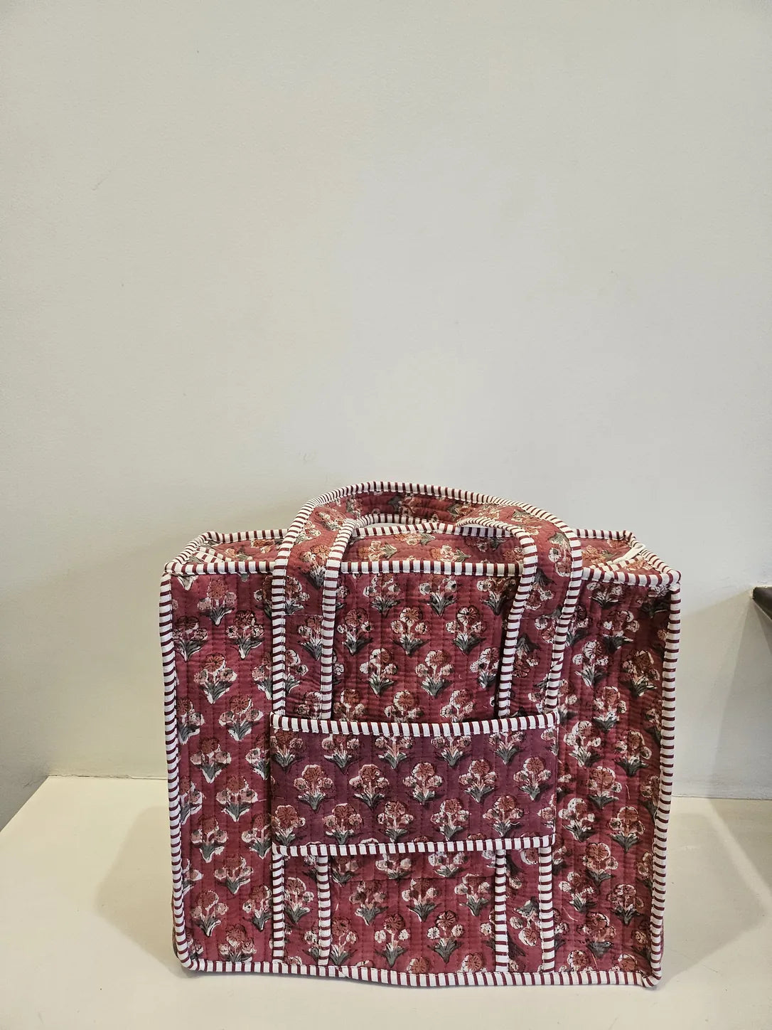 Quilted Block Printed Red Tote bag