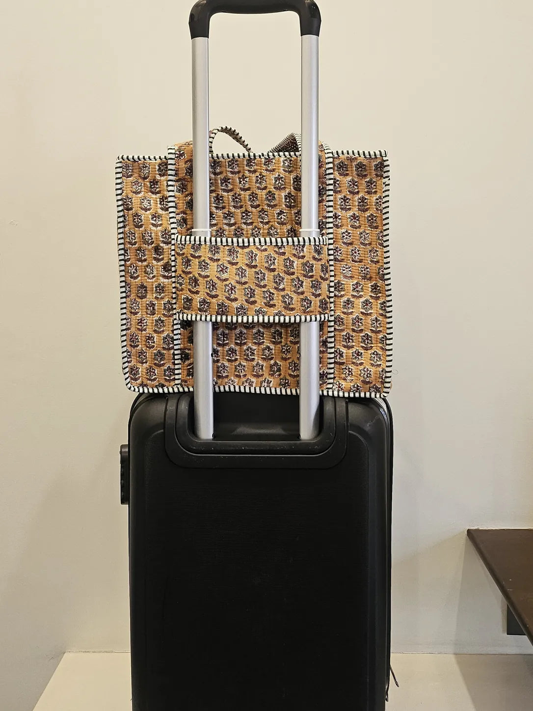 Quilted Block Printed Mustard Tote bag