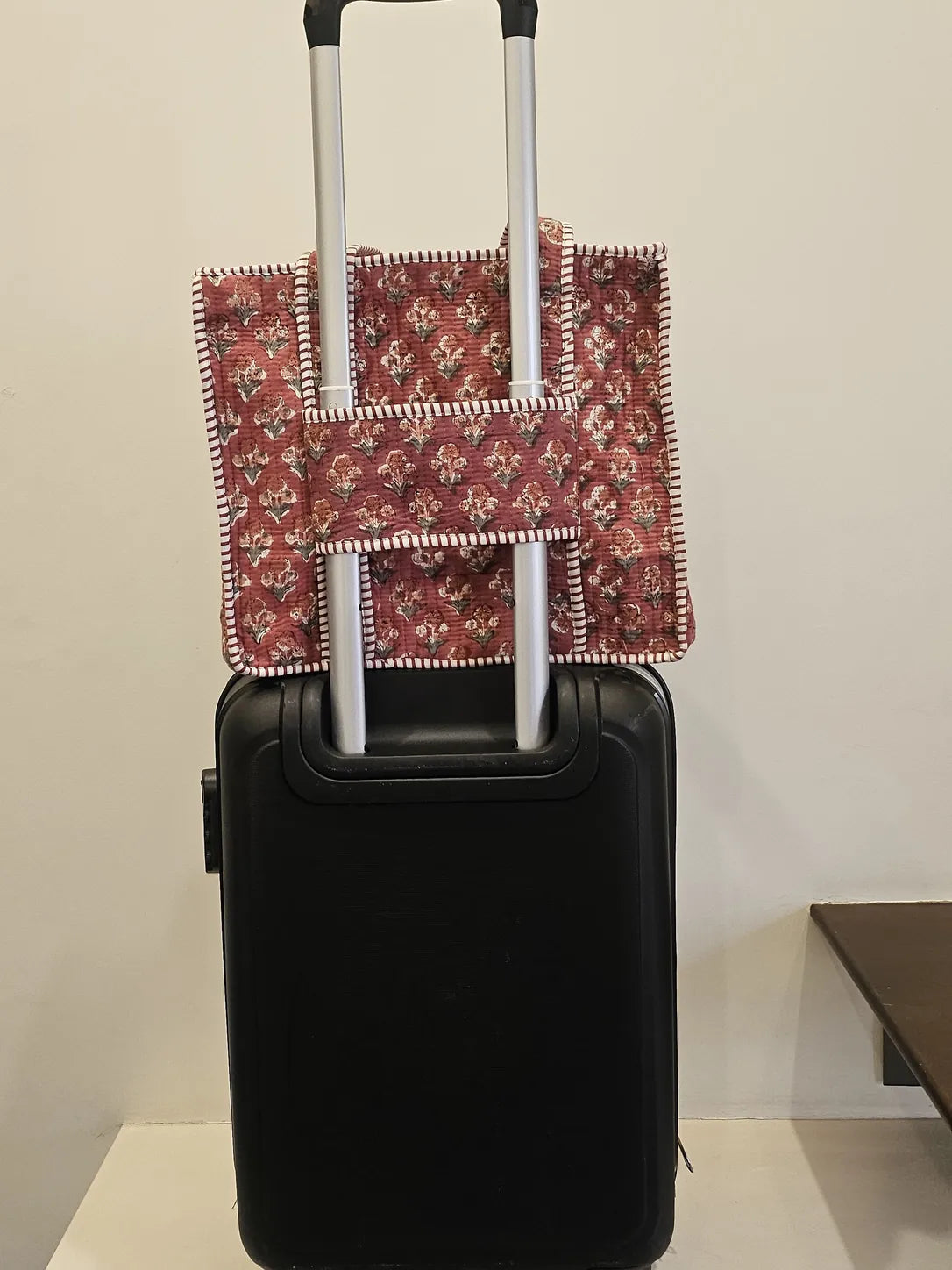 Quilted Block Printed Red Tote bag
