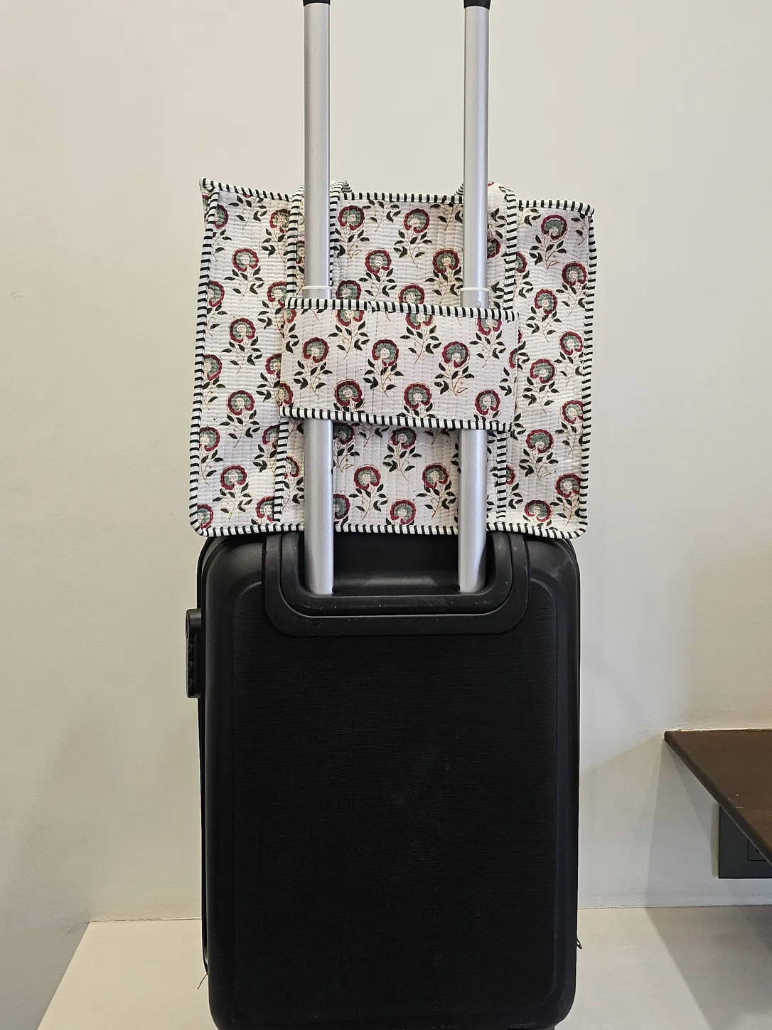 Quiilted Blockprinted White Tote bag