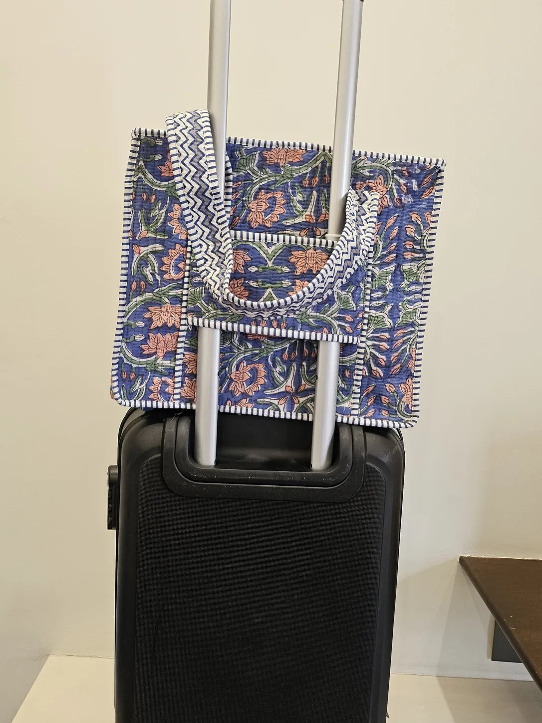 Quilted Block Printed Blue Tote bag