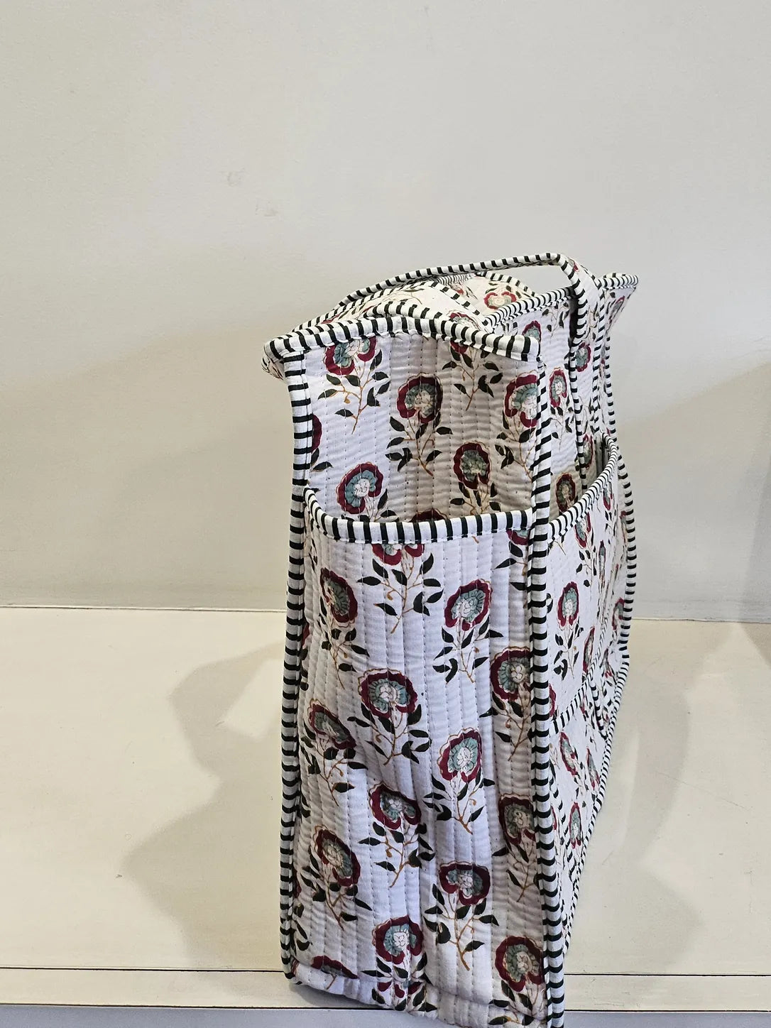 Quiilted Blockprinted White Tote bag