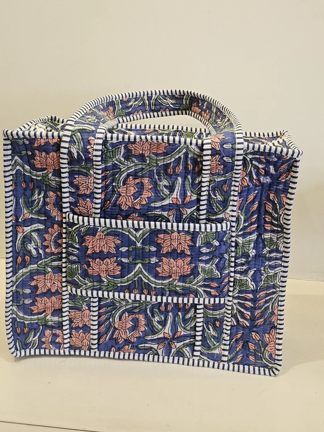 Quilted Block Printed Blue Tote bag