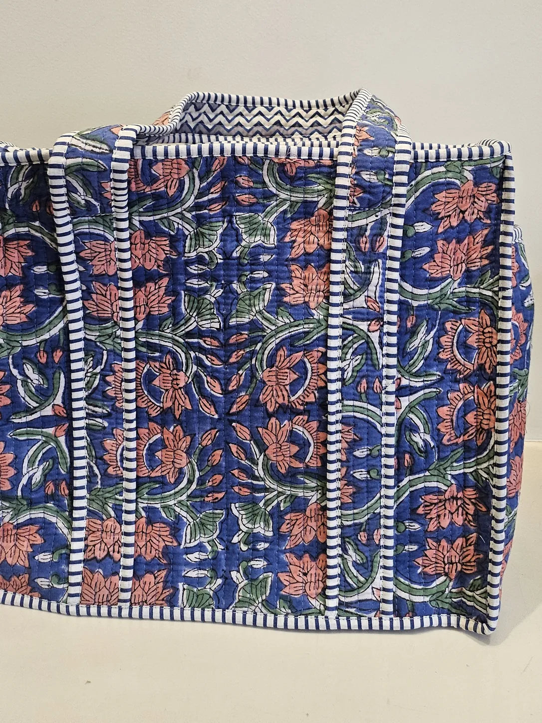 Quilted Block Printed Blue Tote bag