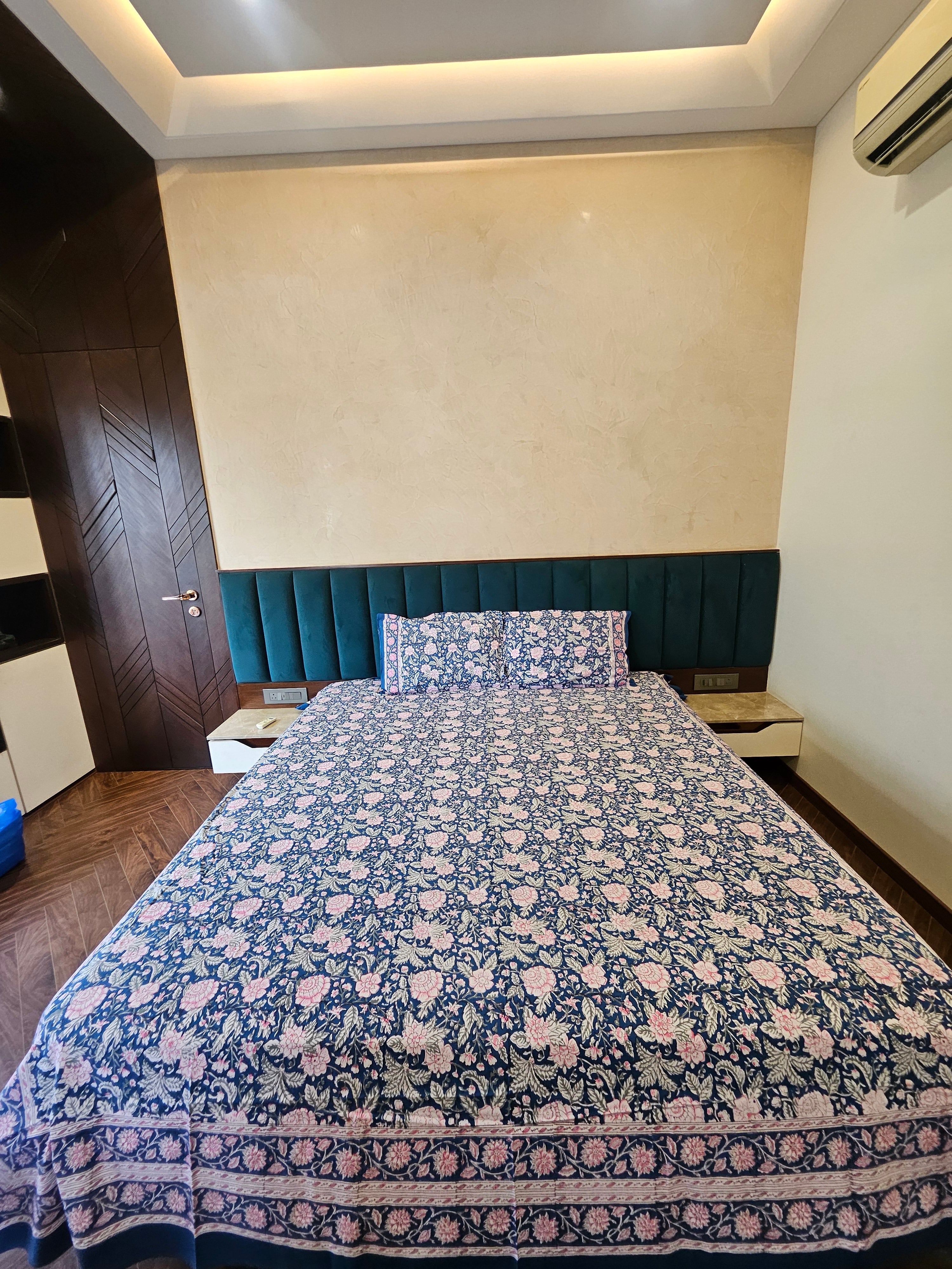 Handblock Printed Blue-Pink Bedsheet