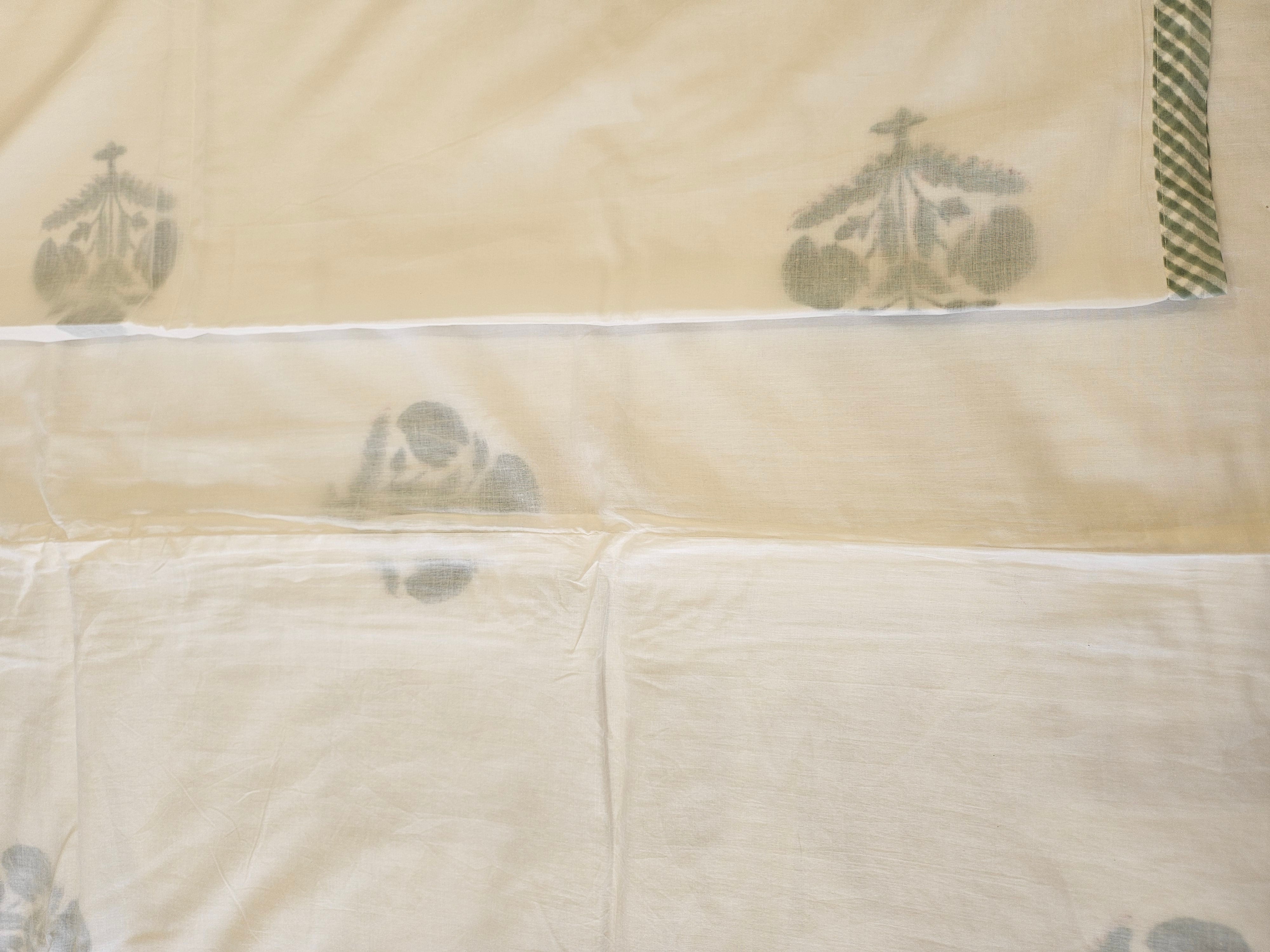 Double Bed Hand Block Printed Green Motif  Mulmul Dohar