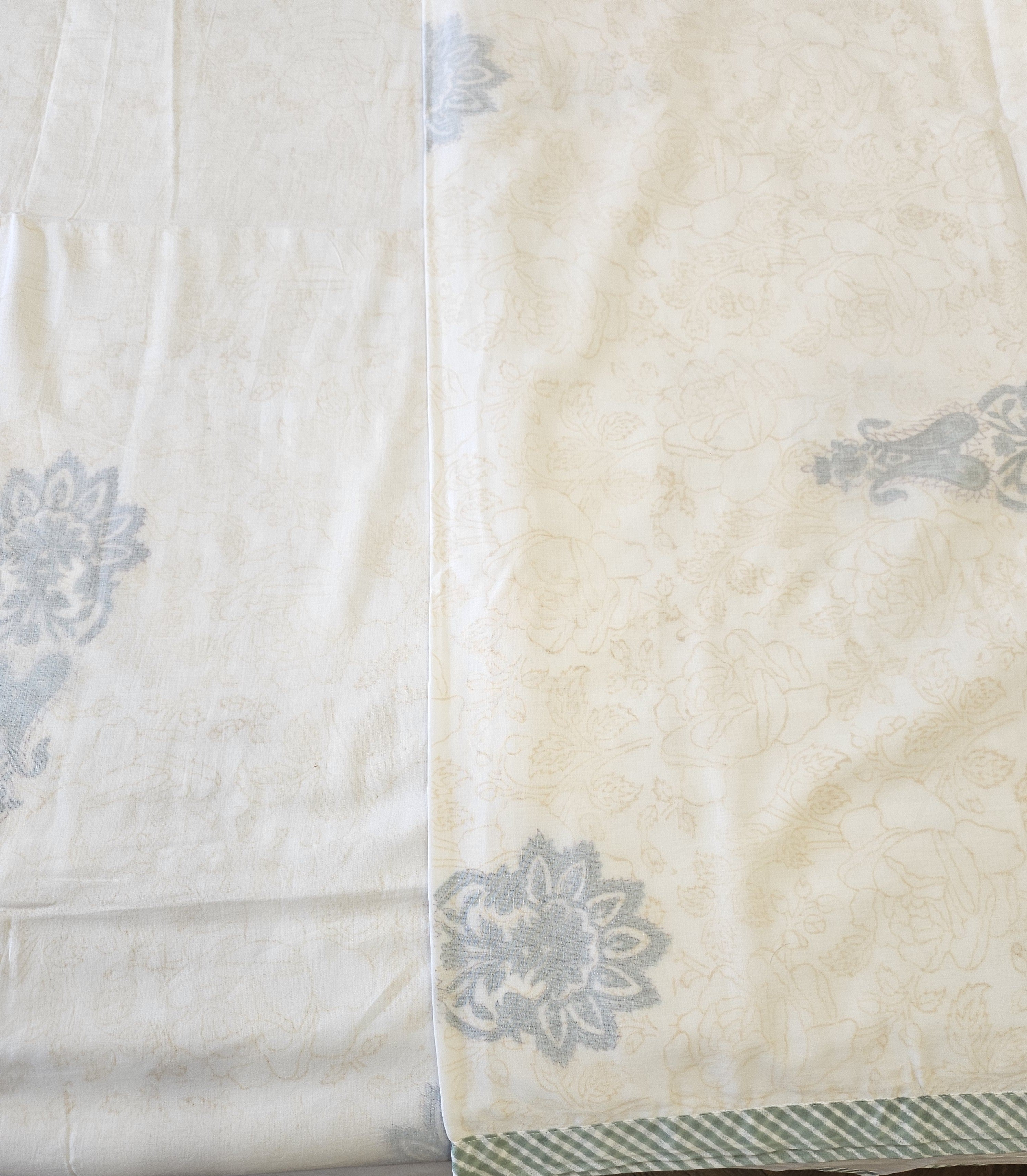 Double Bed Hand Block Printed Green Yellow Motif Mulmul Dohar