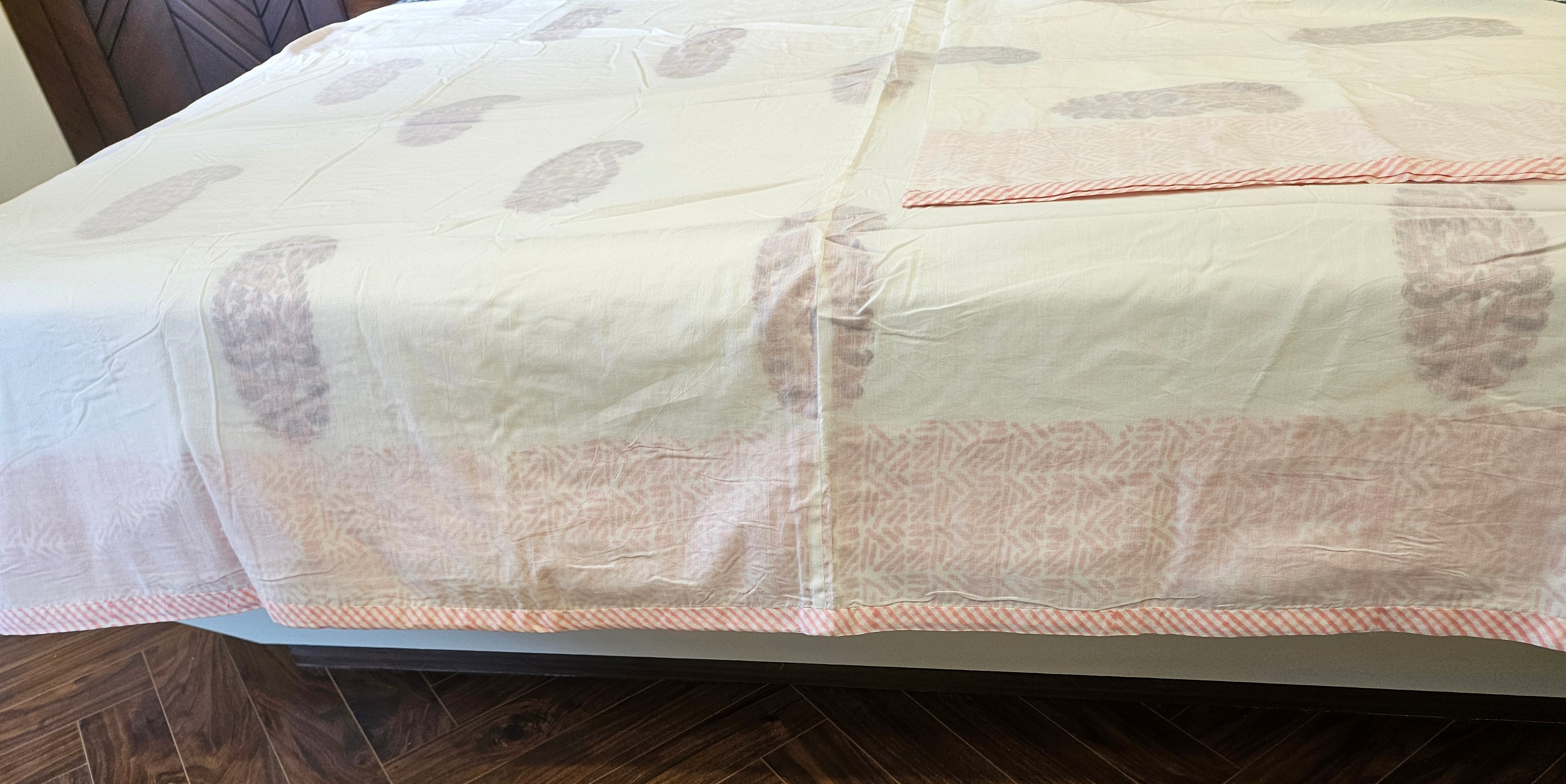 Double Bed Hand Block Printed Pink Motif Mulmul Dohar