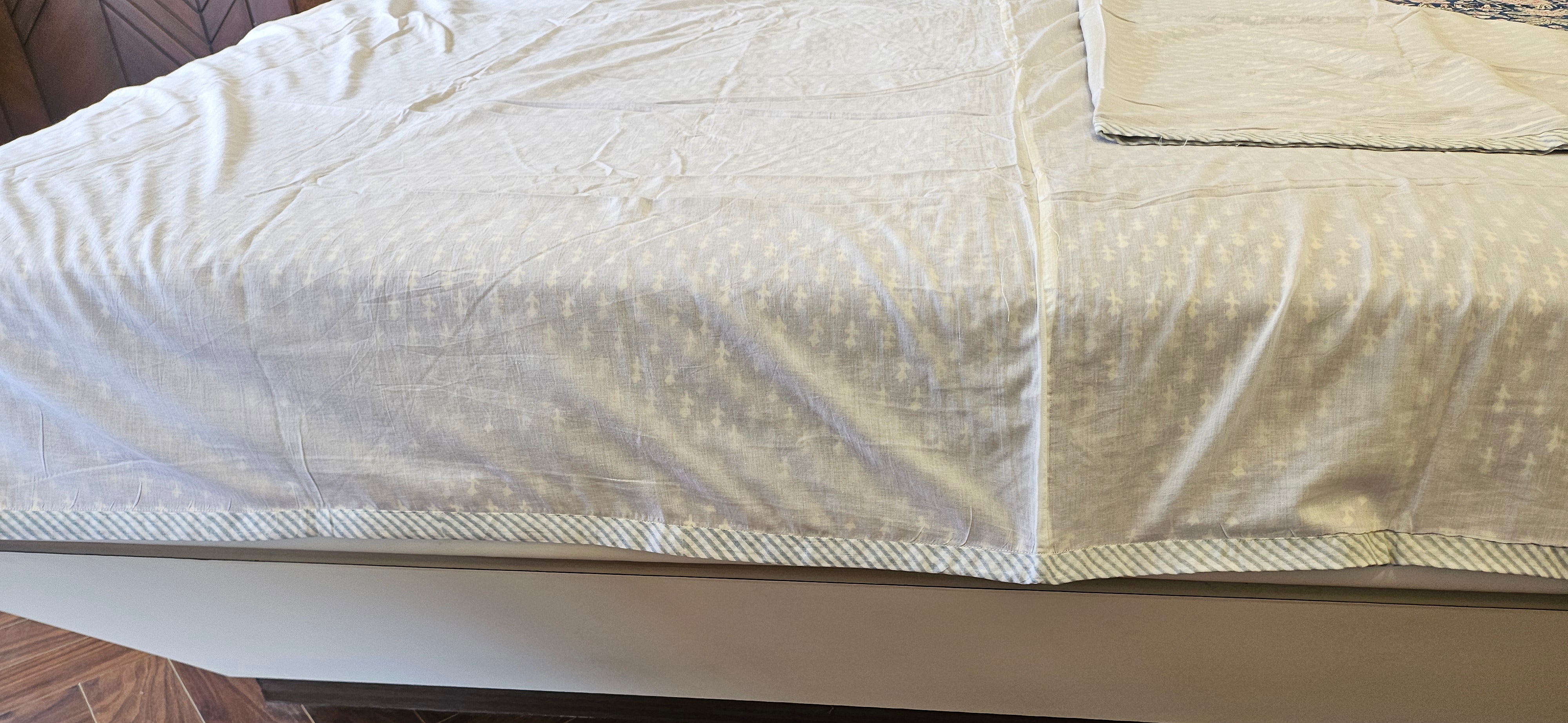 Double Bed Hand Block Printed Grey Mulmul Dohar