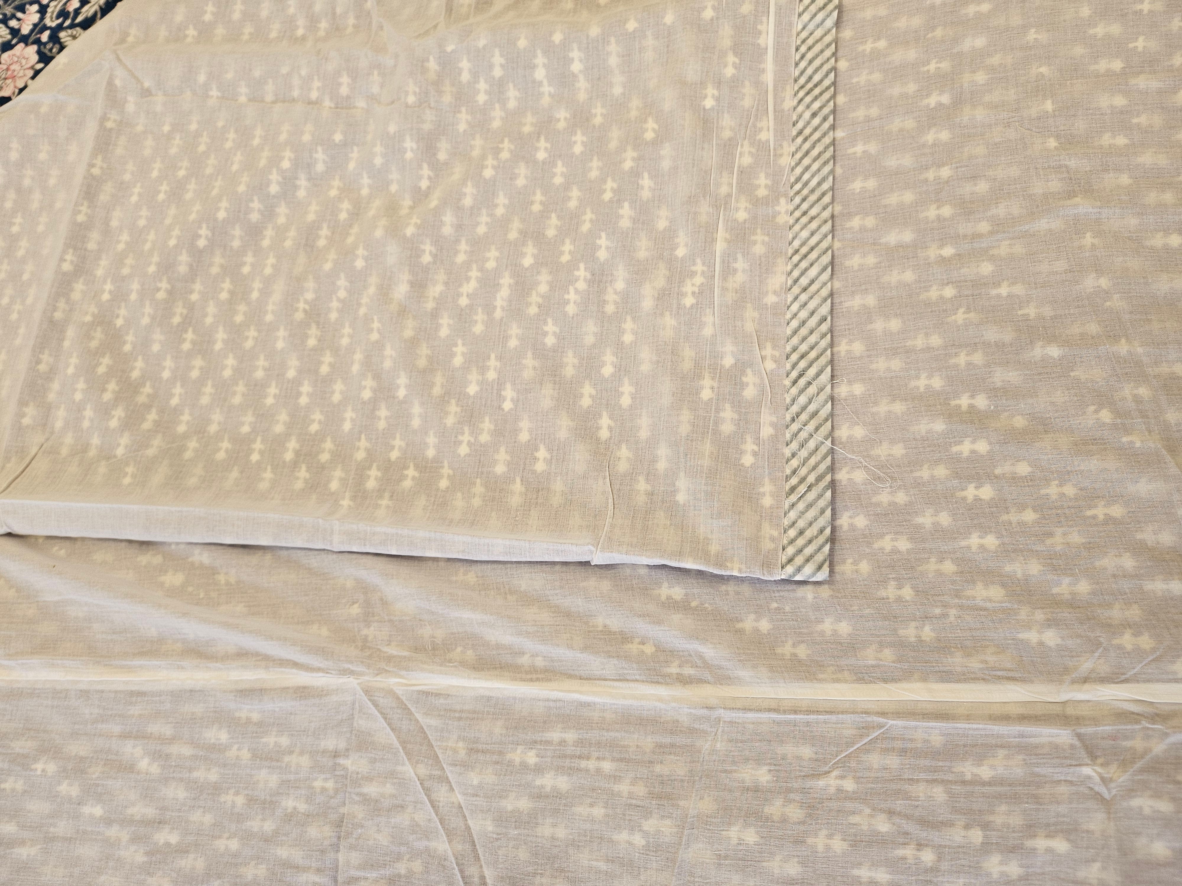 Double Bed Hand Block Printed Grey Mulmul Dohar