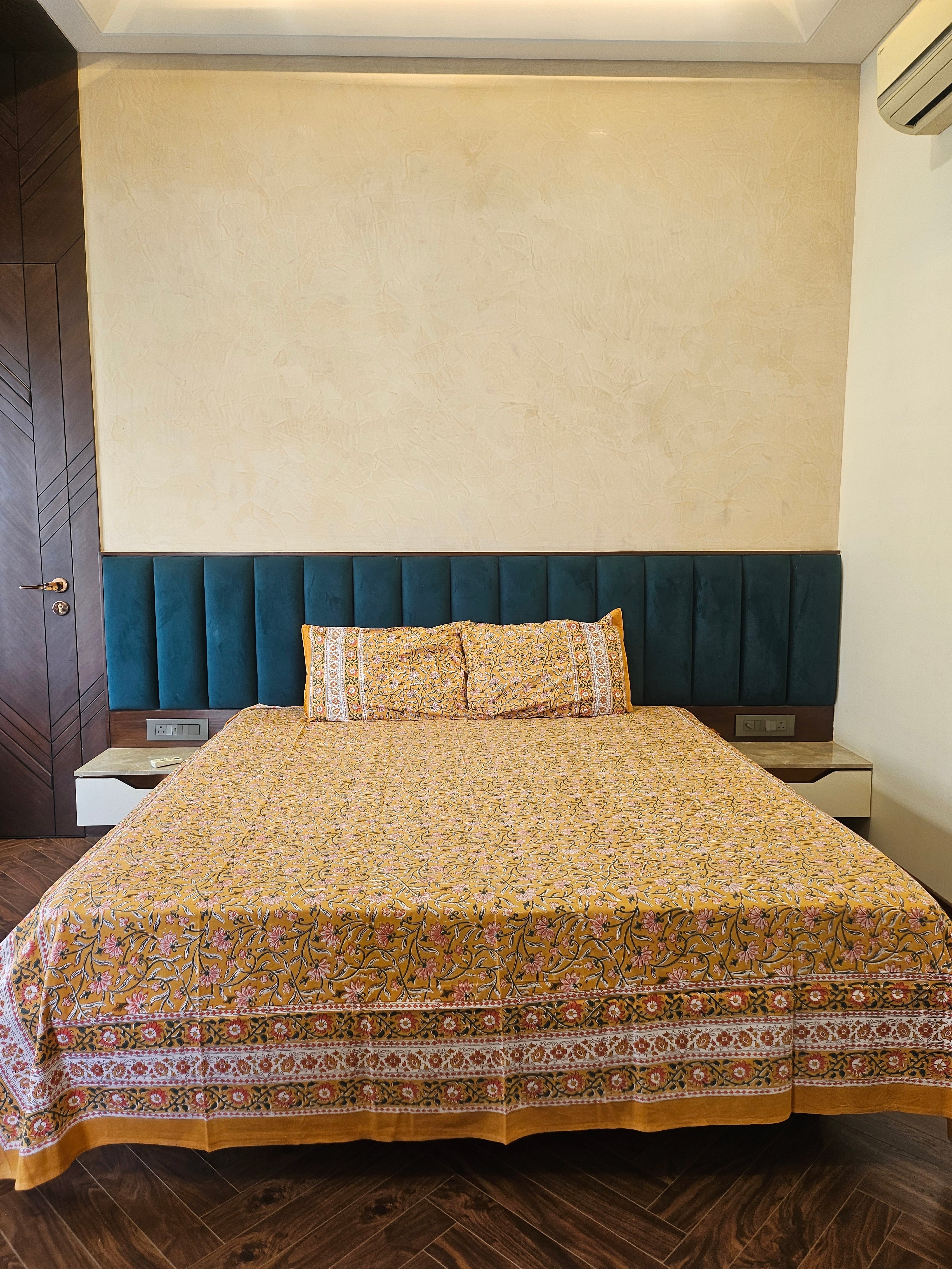 Handblock Printed Yellow Bedsheet