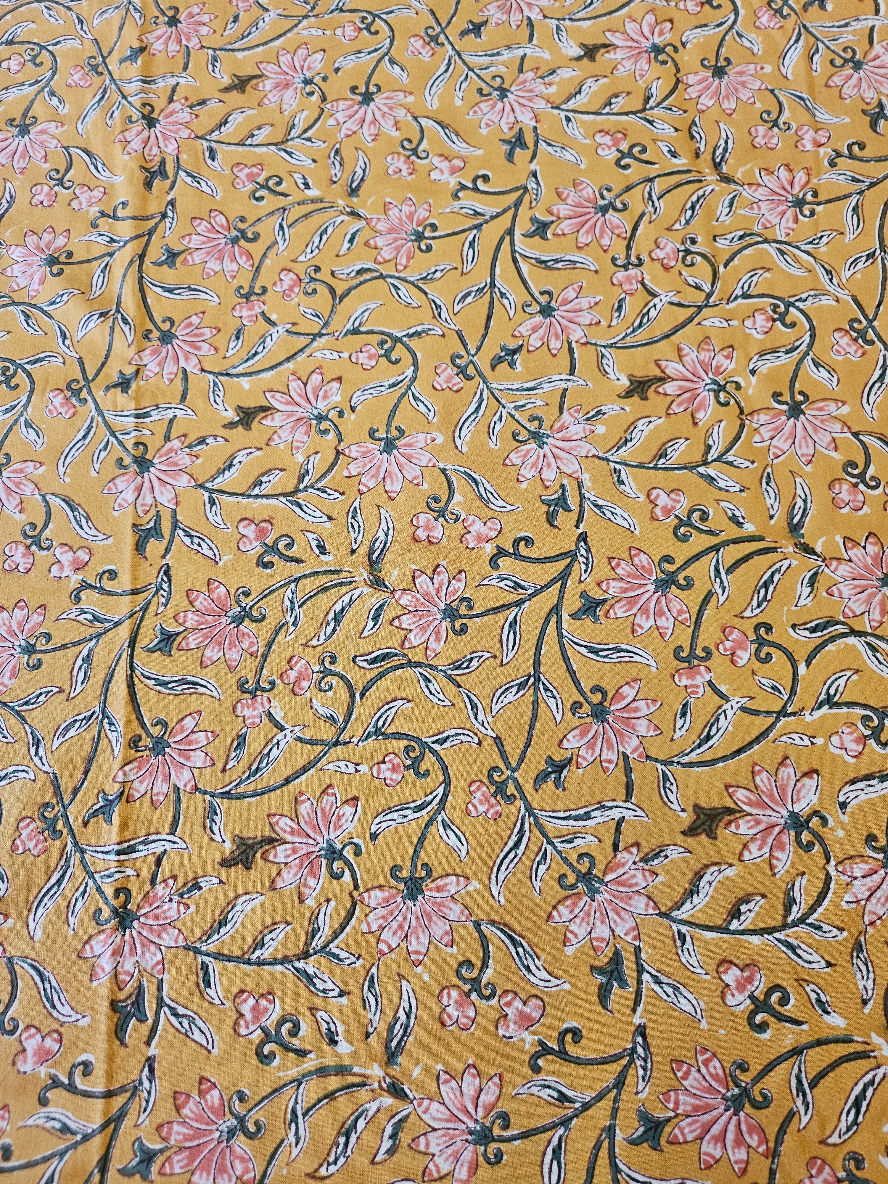 Handblock Printed Yellow Bedsheet