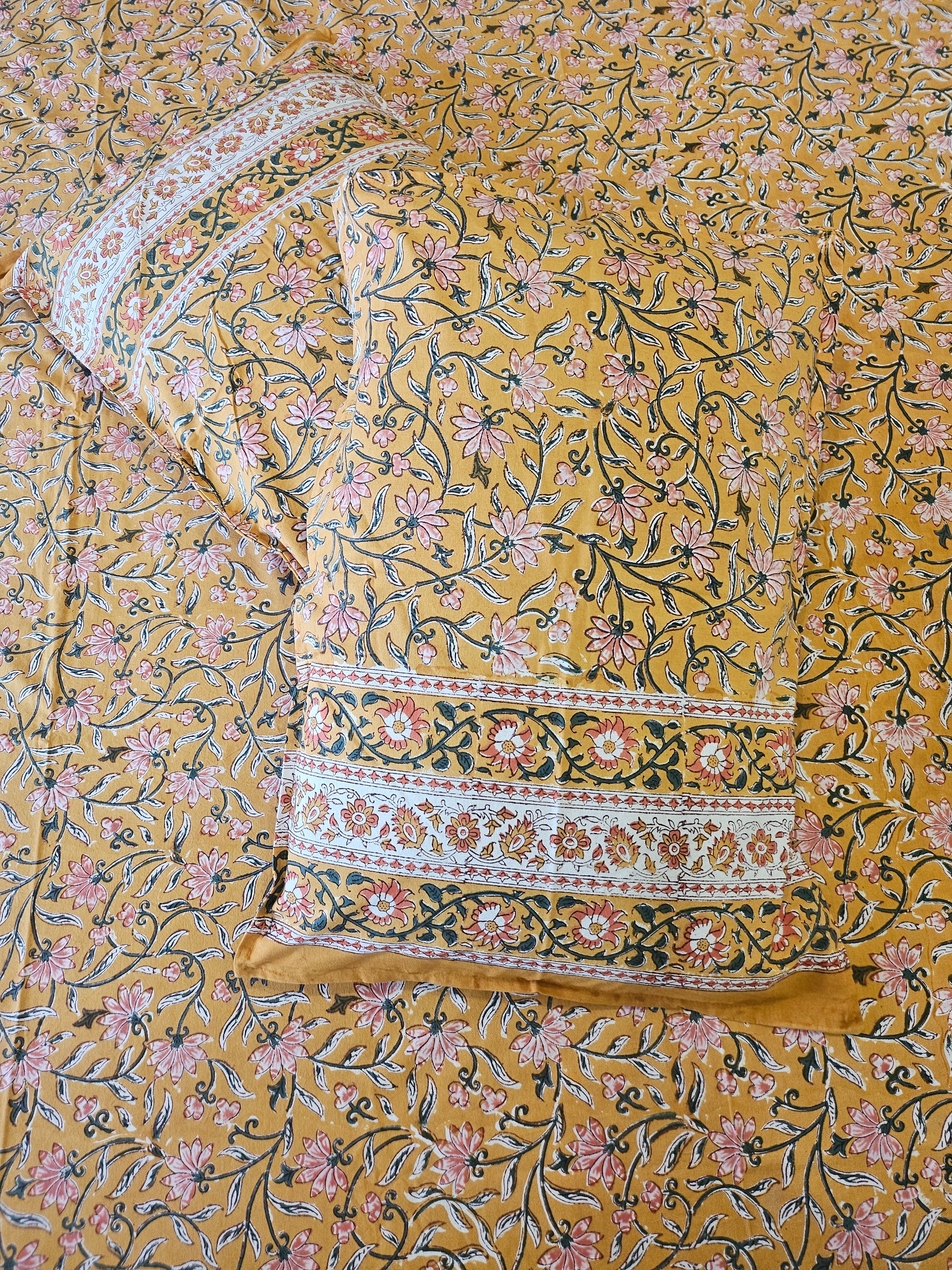 Handblock Printed Yellow Bedsheet