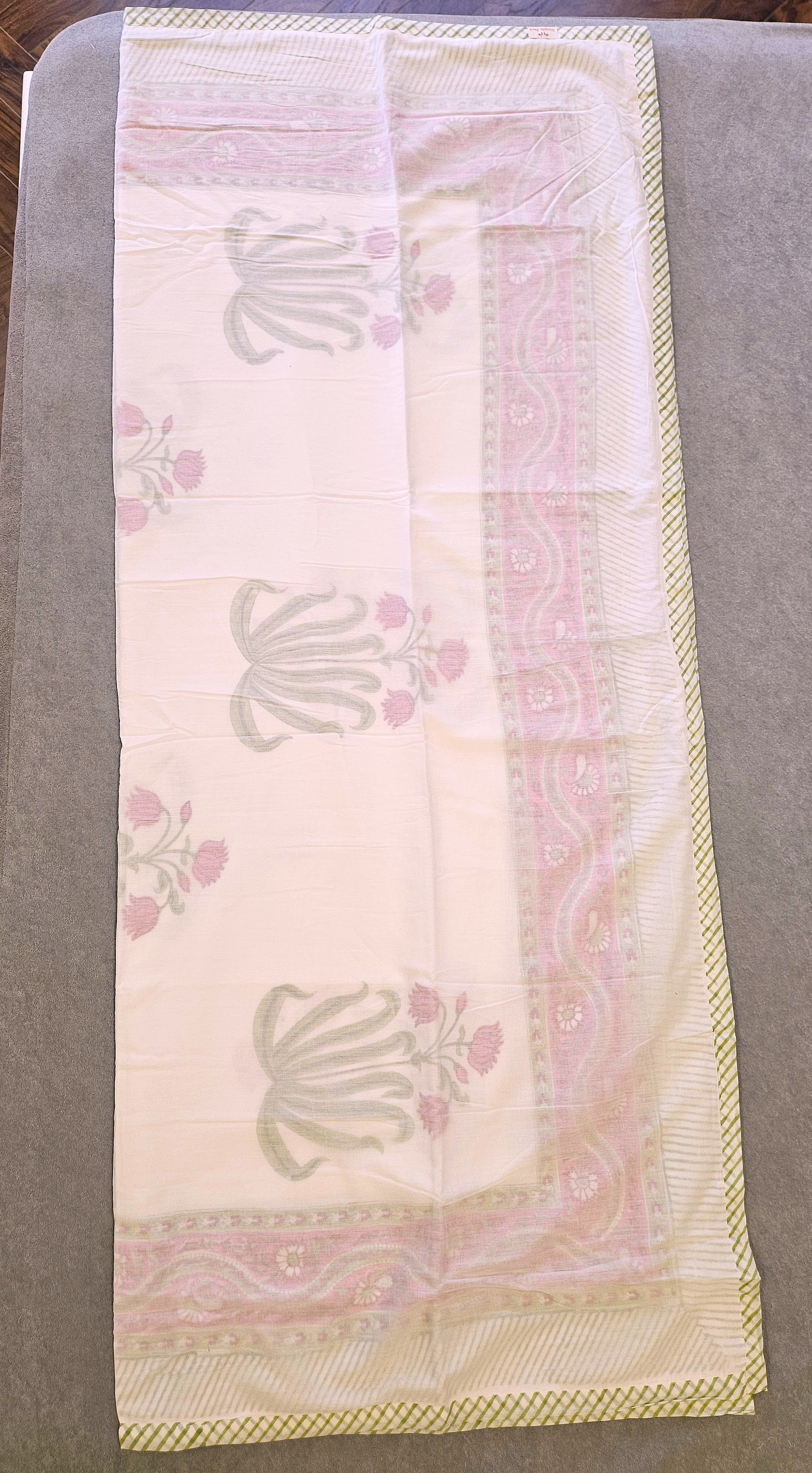 Single bed Handblock Printed Pink Motif Mulmul Dohar
