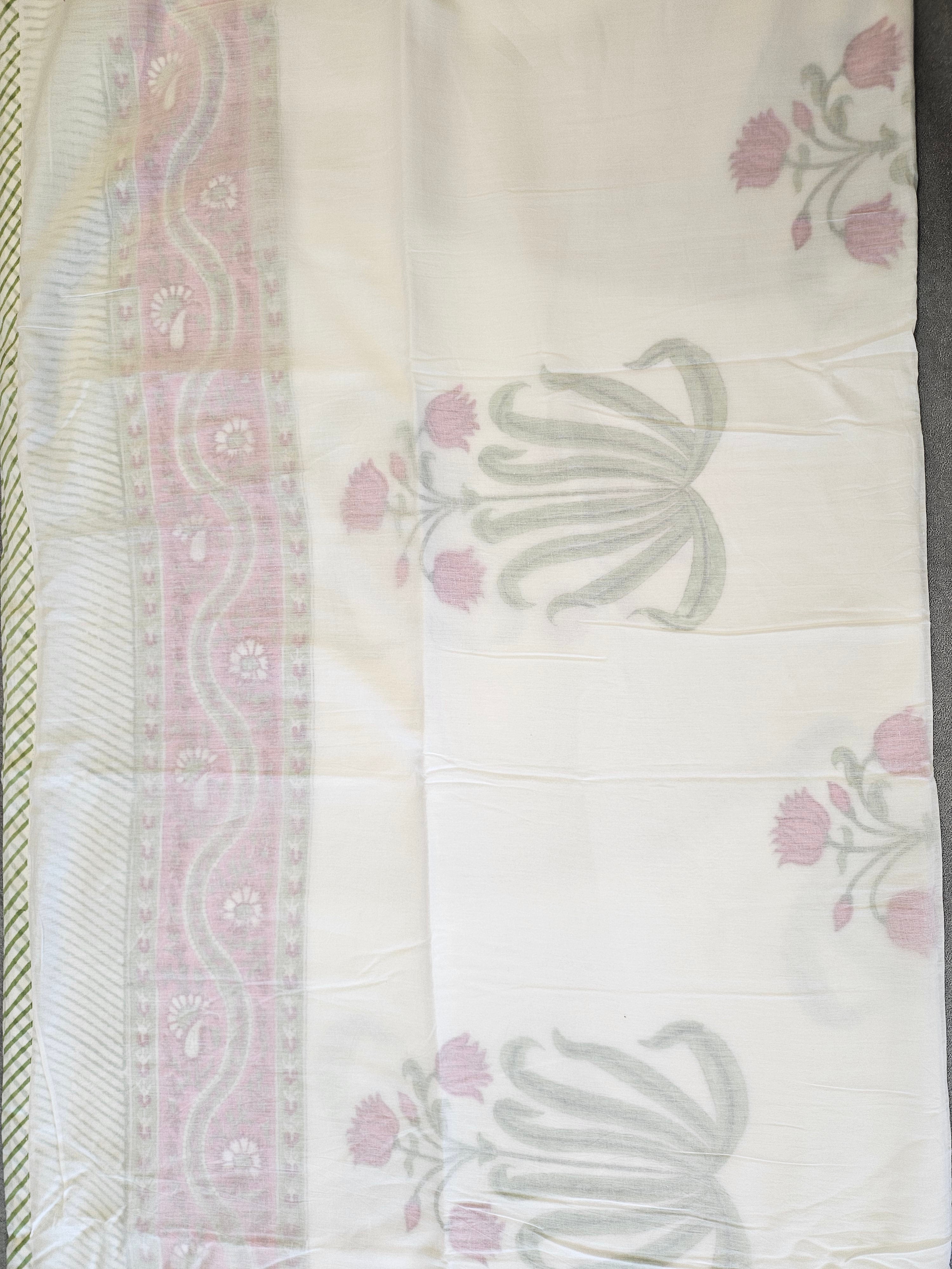 Single bed Handblock Printed Pink Motif Mulmul Dohar