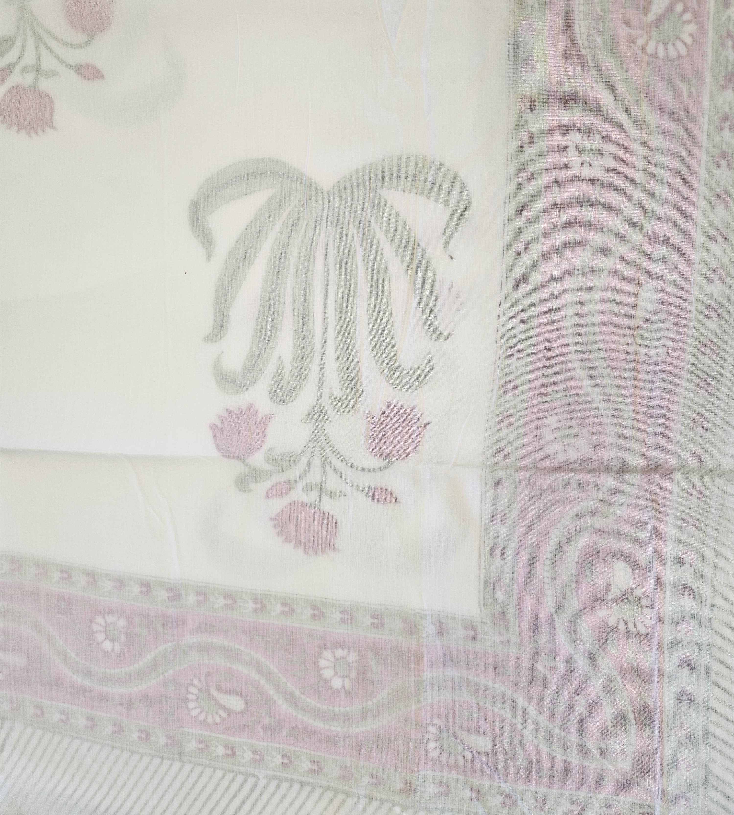 Single bed Handblock Printed Pink Motif Mulmul Dohar